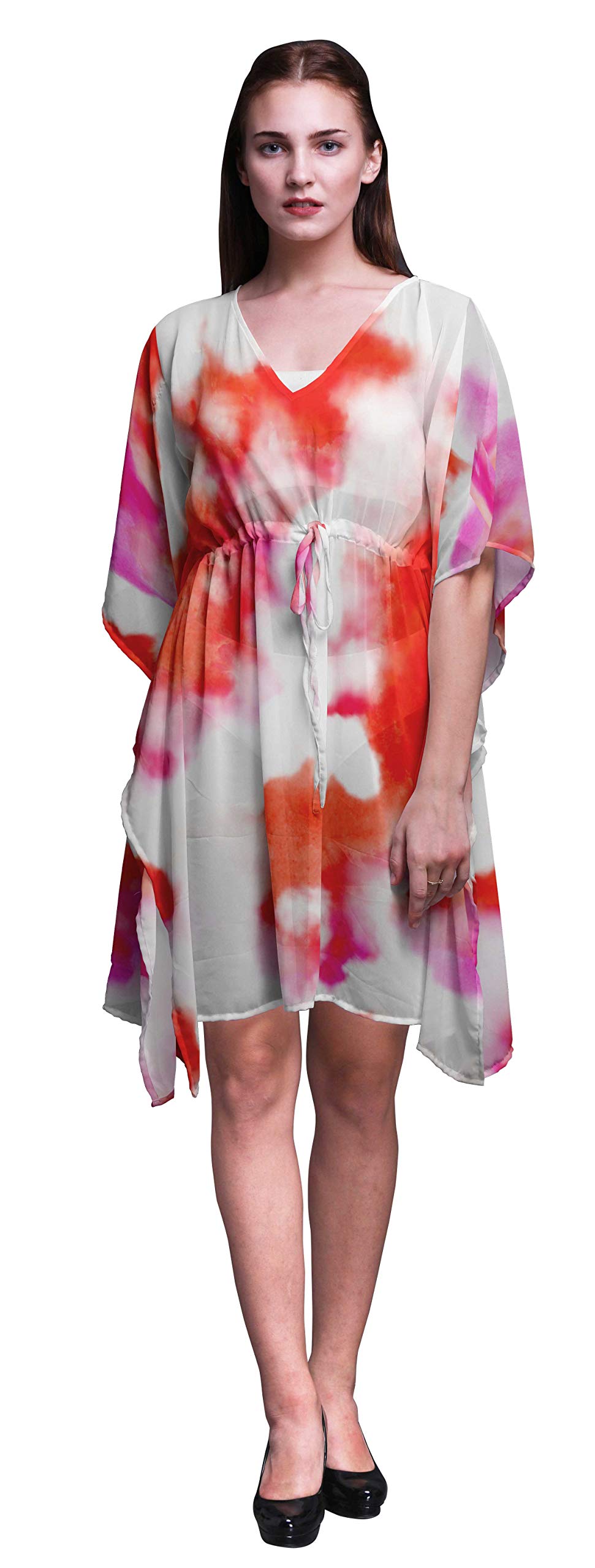 Bimba Women's Short Caftan Midi Dress - Beach Cover Up, Swimwear Wrap, Boho Kaftan for Poolside, Vacation & Summer Outfits