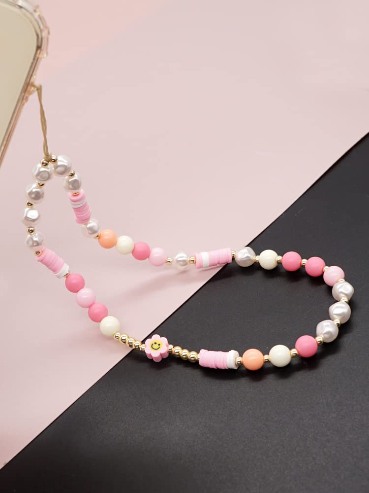 Cute Beaded Phone Lanyard Wrist Strap - Kawaii Smiley Face Rainbow Pearl Bracelet Keychain for Women | Anti-Lost Phone Accessory & Decoration | Perfect for Work, Travel, and Everyday Use