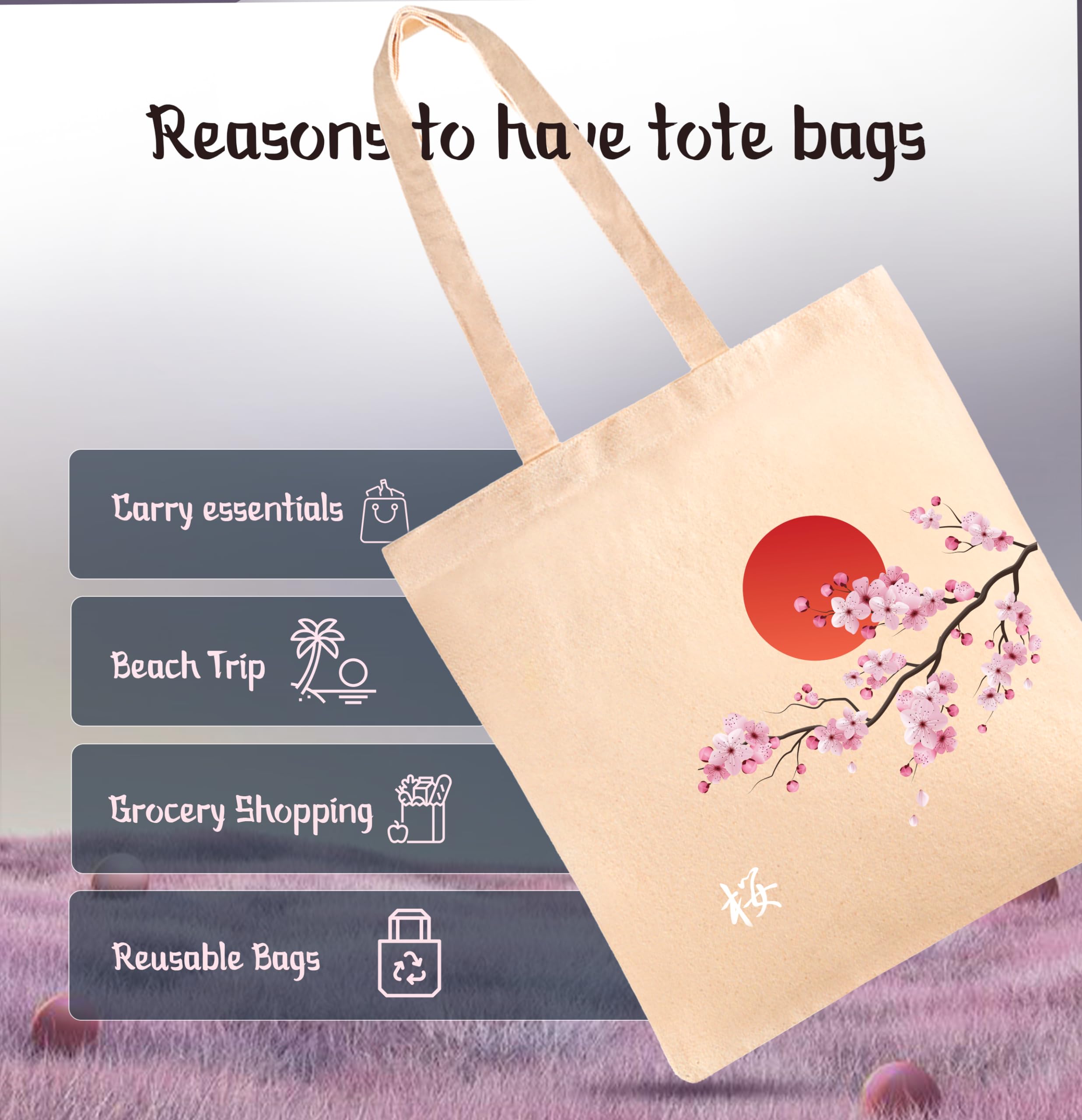 Eco-Friendly Organic Cotton Canvas Tote Bag for Women - Reusable Shopping Bag, College Backpack, Work & Travel Purse - Perfect for Office, Beach, Grocery & Daily Use