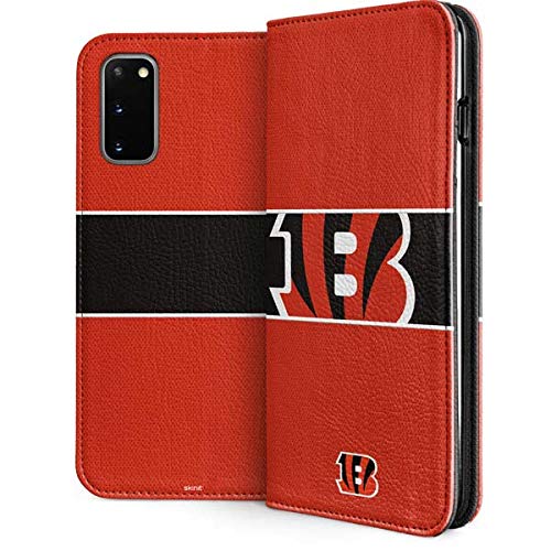 Officially Licensed NFL Cincinnati Bengals Zone Block Design Faux-Leather Wallet Phone Case for Samsung Galaxy S20 - Protective Cover with Card Slots - Perfect for Football Fans & Everyday Use