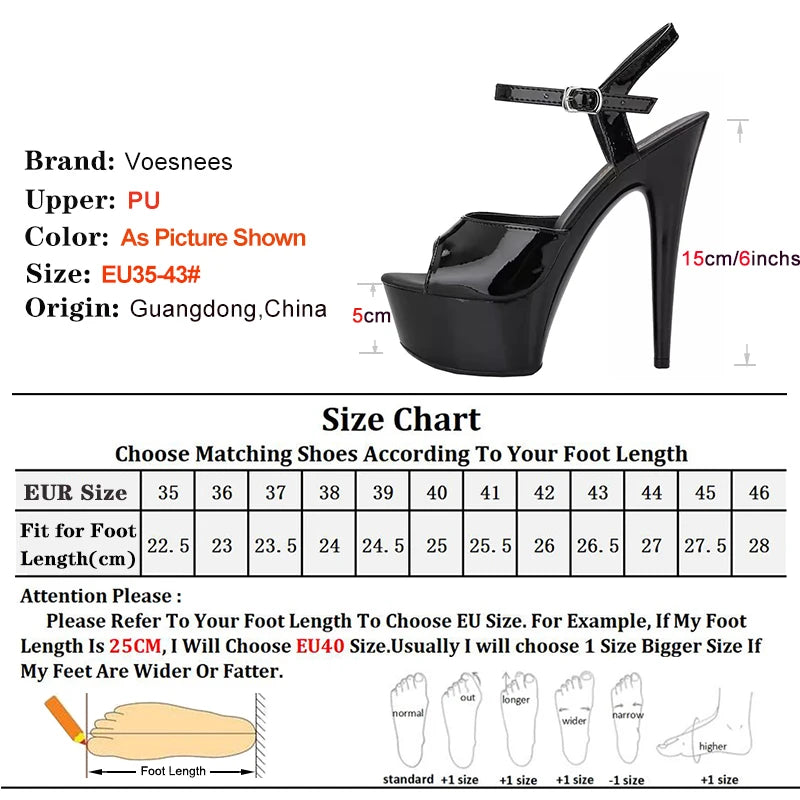 Sexy 6-Inch Black Thin Heel Platform Sandals for Women - 15cm Peep Toe Exotic Dance Shoes, Pole Dancing, Stripper Heels, Catwalk & Bride Wedding - Perfect for Nightclubs, Performances and Special Occasions