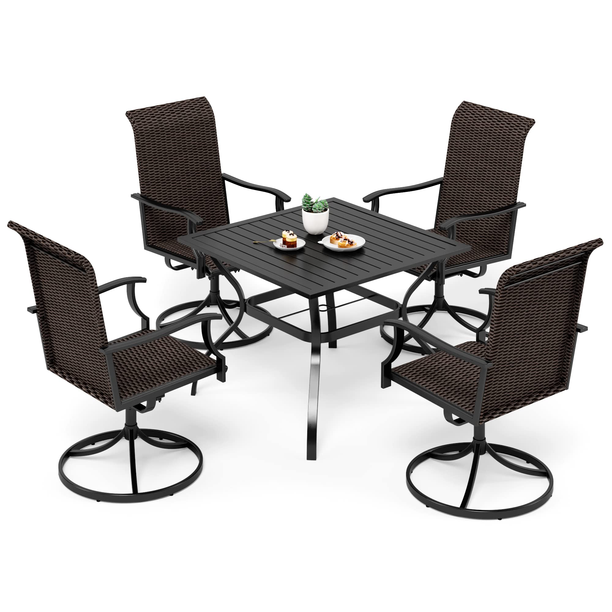 5-Piece Outdoor Patio Dining Set with 4 Rattan Swivel Chairs & 37