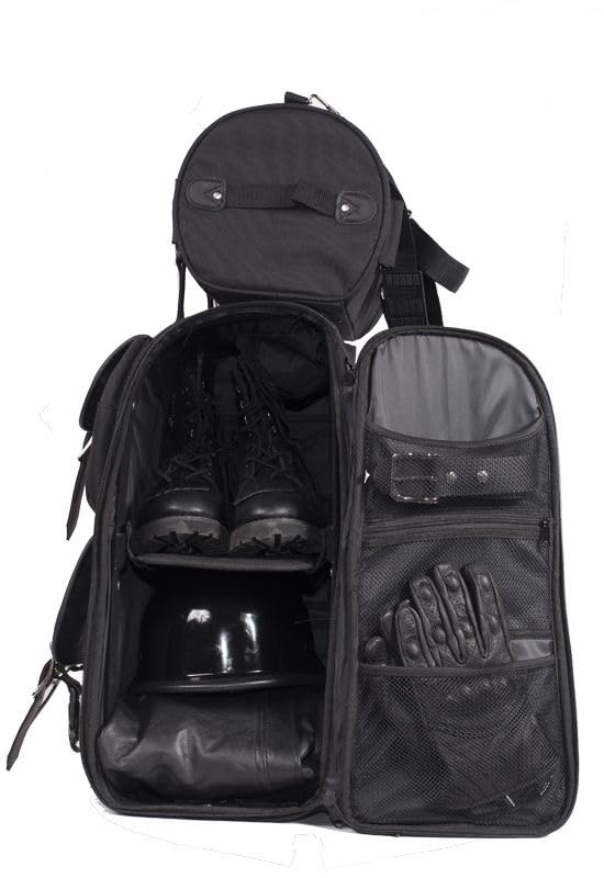 Excelsior International Motorcycle Large Sissy Bar Travel Bag - Black Waterproof Backpack for Harley, Cruiser & Touring Bikes - Perfect for Road Trips & Long-Distance Riding