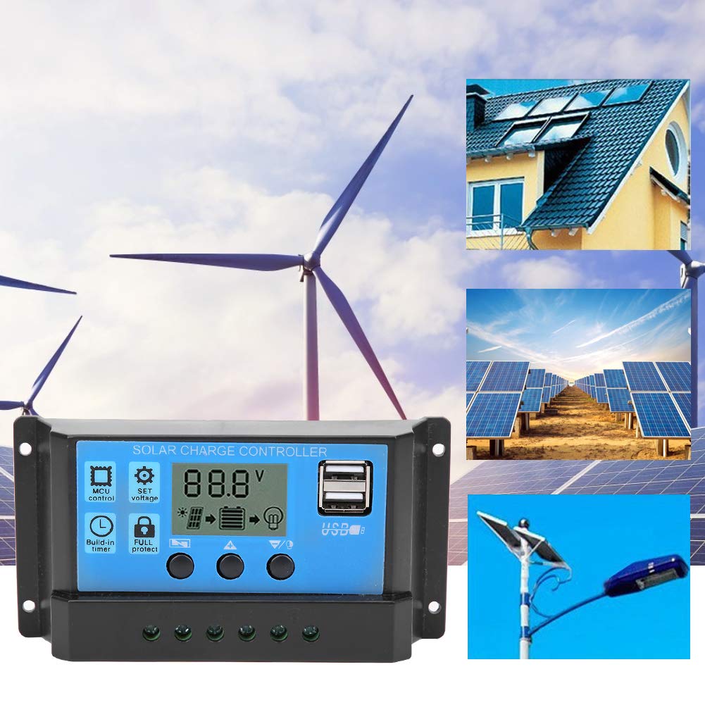 12V/24V Solar Panel Charge Controller with Digital Display - Intelligent Battery Regulator for Home, Industrial & Commercial Use - Perfect for Off-Grid Power Systems, RV, Boats & Solar Projects