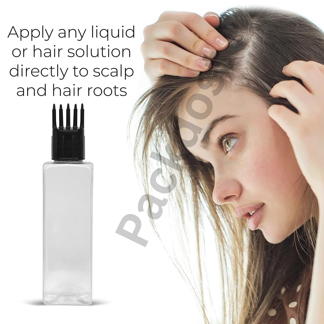 100ml Refillable Transparent Square Bottle with Applicator Cap - Empty Hair Root Comb Applicator for Oil & Shampoo (Set of 10) | Perfect for Salon, Home Hair Care & Travel