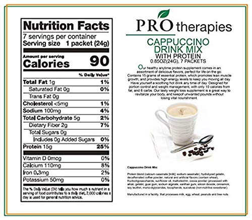 High Protein Drink Mix - Low Carb Hot Cappuccino Protein Powder (15g Protein, 7 Servings) for Weight Loss & Muscle Recovery - Perfect Post-Workout or Breakfast Boost