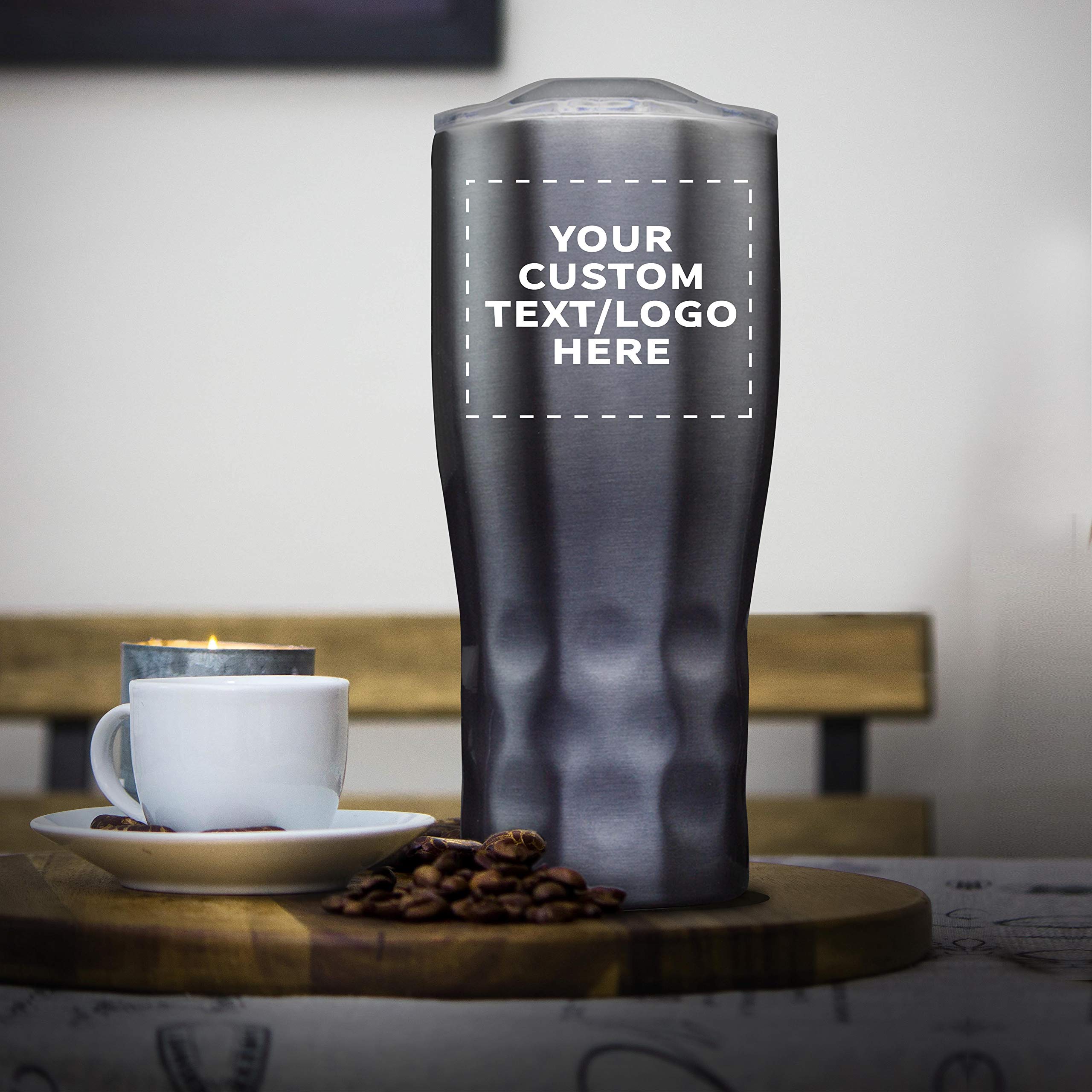 Personalized 25 oz Stainless Steel Tumblers with Huckleberry Grip - 6 Pack Custom Text & Logo - Smoke Finish - Ideal for Outdoor Adventures, Office Use & Gift Giving