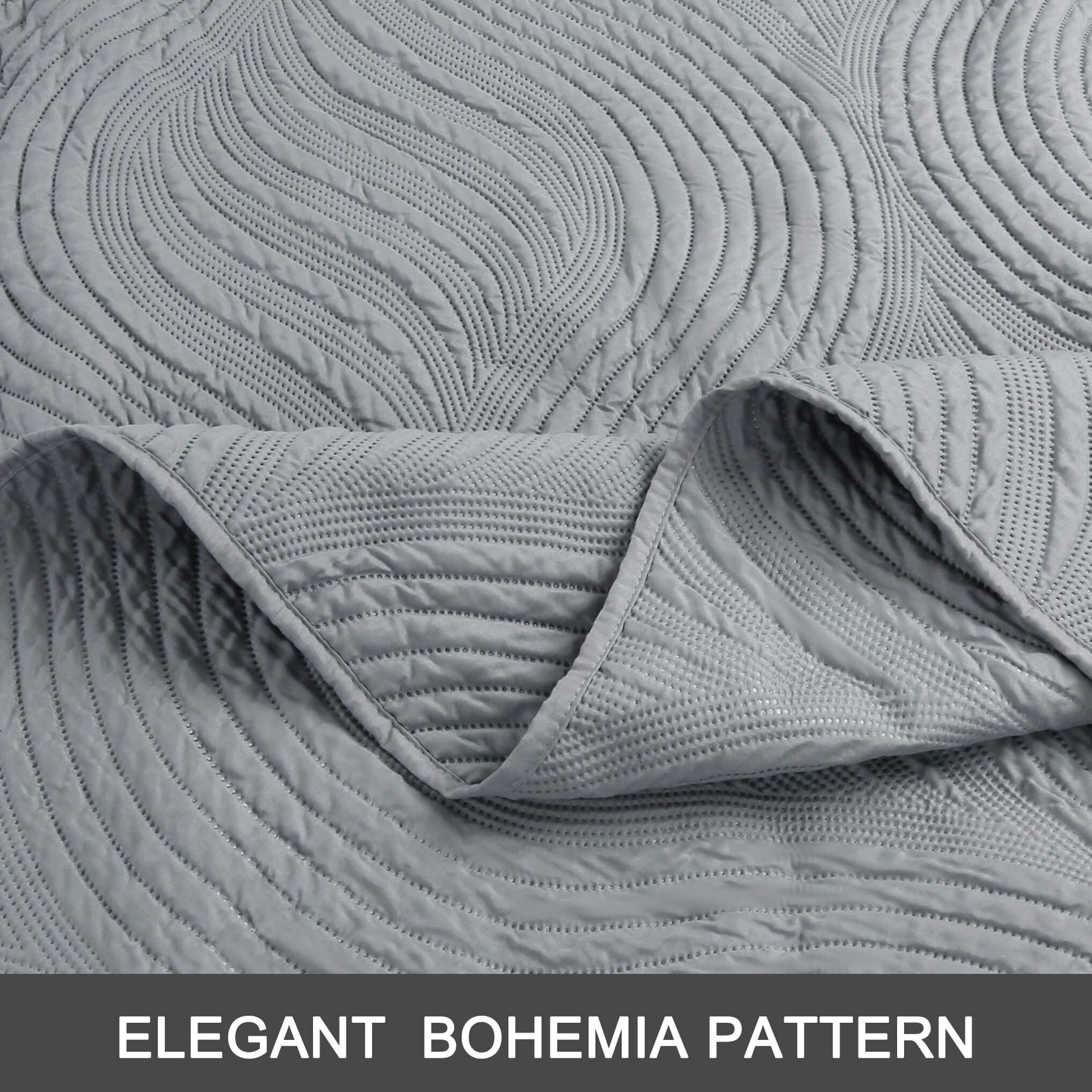 Lightweight Twin Size Gray Bedspread Quilt Set - 2 Piece All Season Bedding (1 Quilt + 1 Pillow Sham) for Cozy Bedroom Decor & Guest Room Essentials