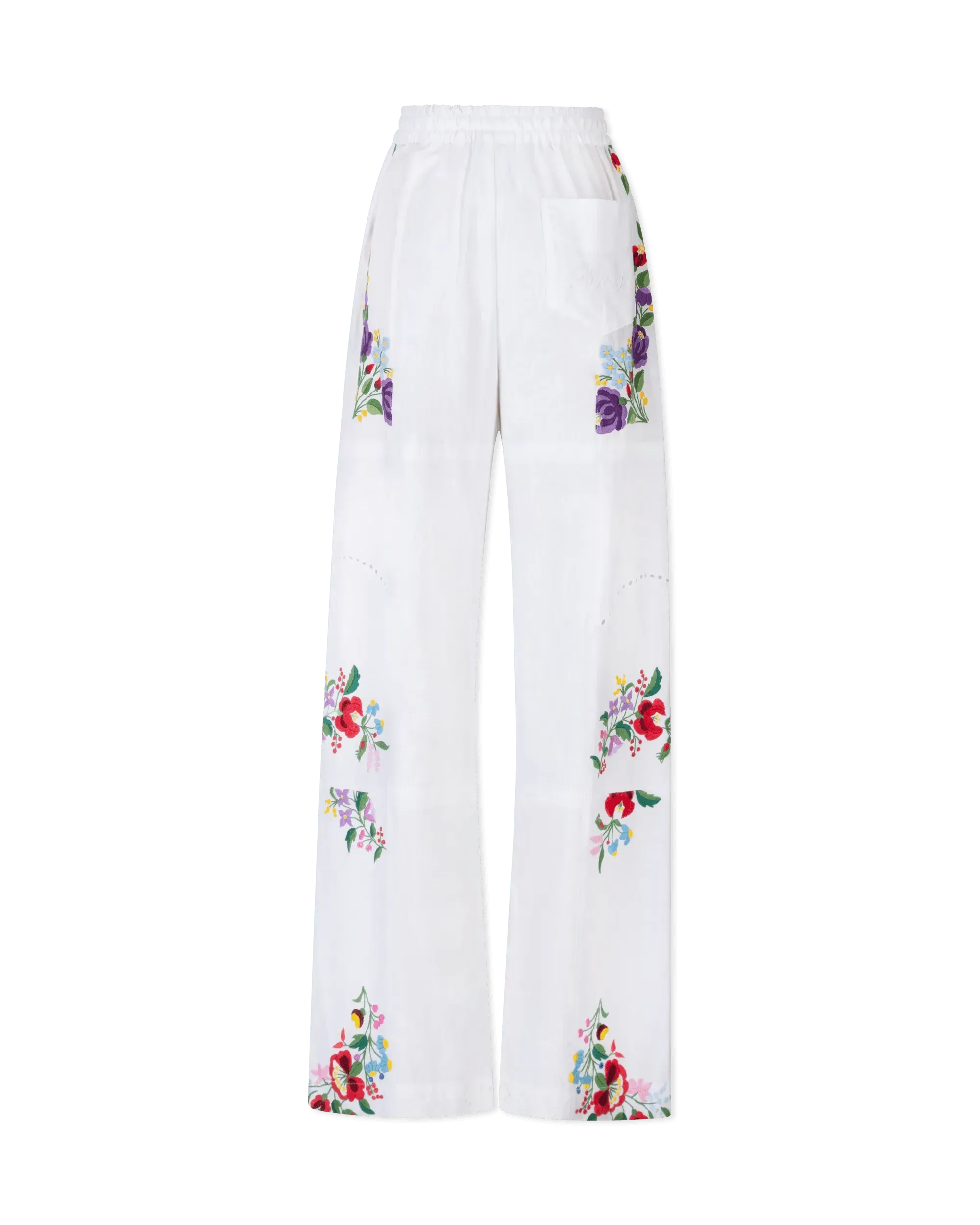 Embroidered Linen Pants for Women - Soft Breathable Summer Wide Leg Trousers - Boho Chic Casual Lounge Pants for Beach, Yoga & Travel