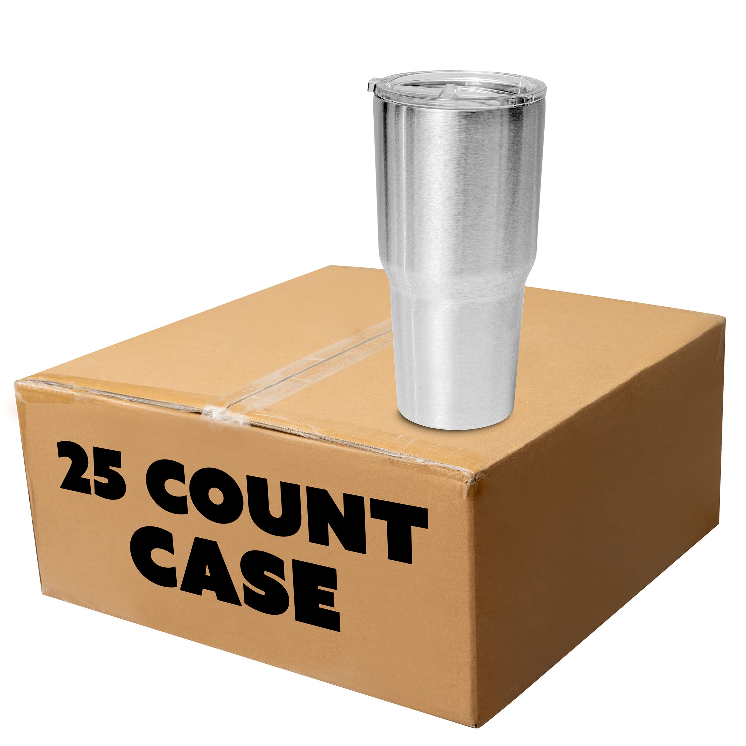 Makerflo Silver 30 oz Curve Stainless Steel Tumbler with Lid & Straw - Bulk Pack of 25 - DIY Customizable for Epoxy, UV DTF, Vinyl & Laser Engraving - Perfect for Gifts, Promotions & Personalized Drinkware (Not for Sublimation)