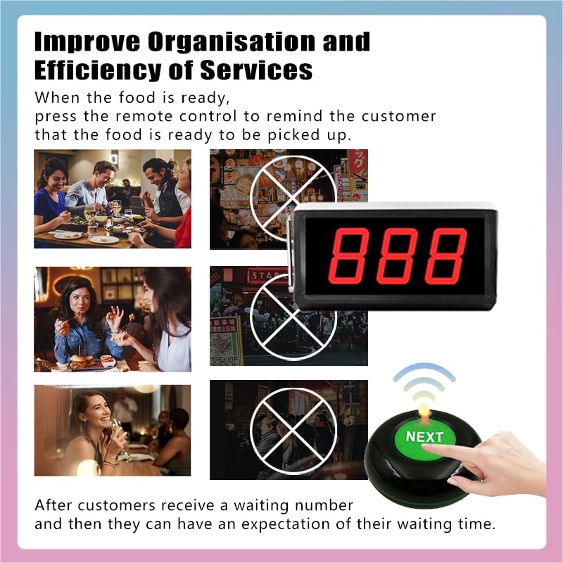 CYSSJF 3-Digit Queue Management System - Digital Ticket Dispenser with Call Buttons for Restaurants, Clinics & Retail Stores | 1 Display + 1 Ticket Dispenser + 3 Call Buttons + Reset Button | Perfect for Order Lines, Waiting Areas & Customer Service Counters