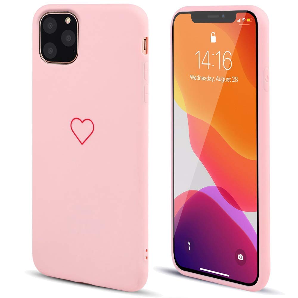 LAPOPNUT iPhone 12 Pro Max Case - Heart Shape Matte Soft TPU Cover with Anti-Scratch Protection | Cute Pink Bumper Case for Women & Girls | Perfect for Daily Use, Valentine's Gift & Fashion Accessory