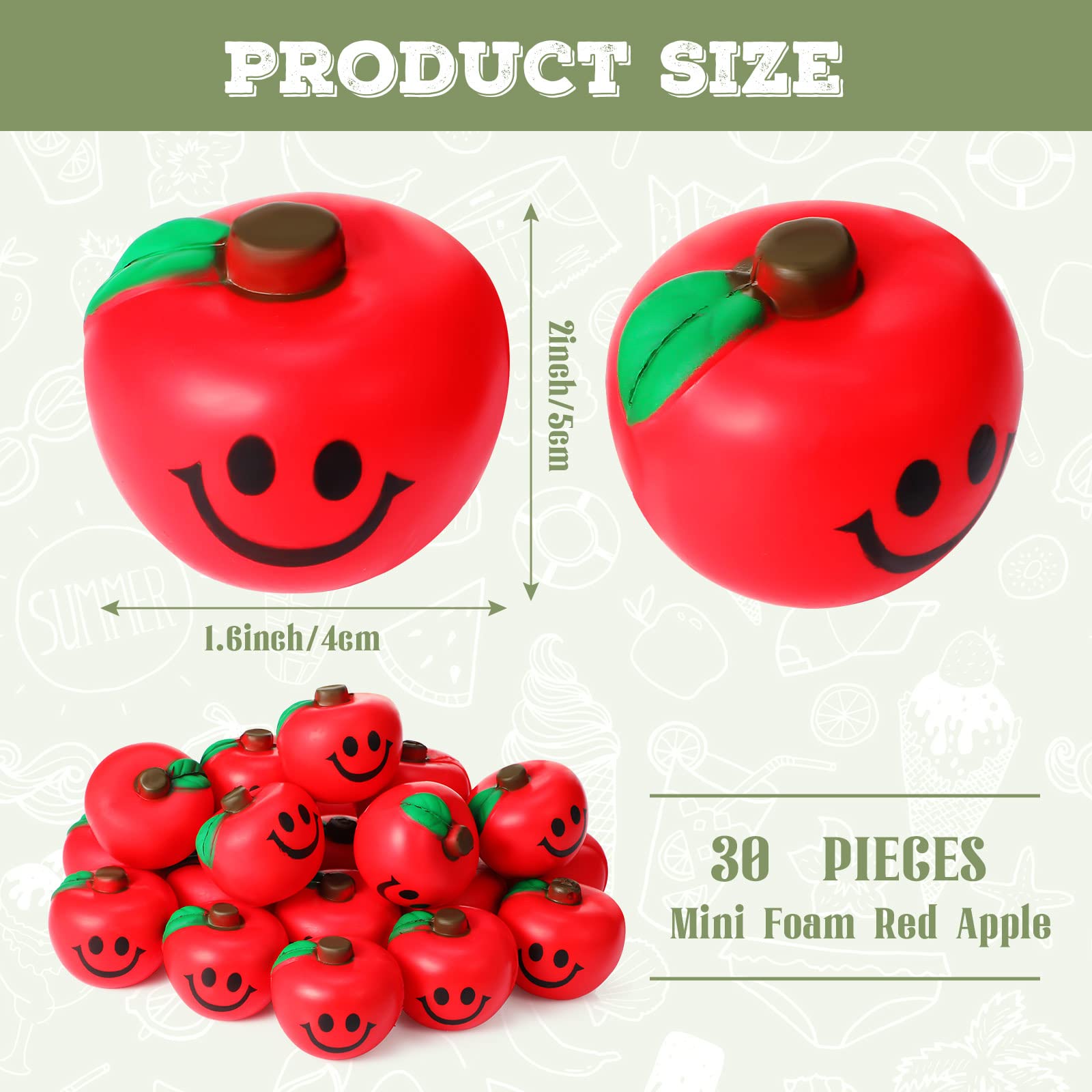 Jerify 30 Pcs Fruit Stress Ball Toys - Soft Foam Anxiety Relief Balls for Finger Exercise, Party Favors & Office Stress Relief (Red) - Perfect for Home, Office, Classroom & Therapy Sessions