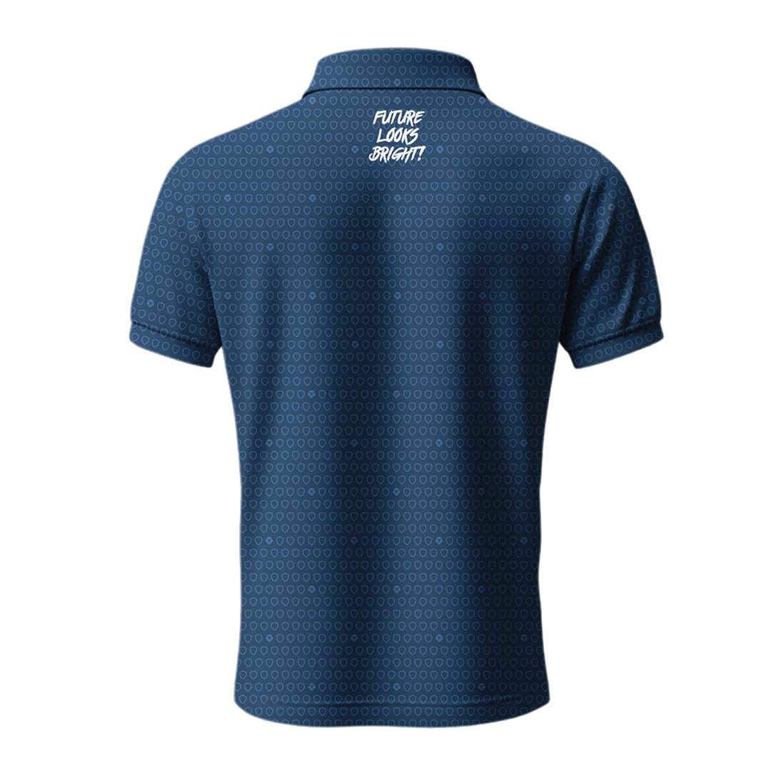 Lion Shield Navy & White Pattern Short Sleeve Polo Shirt for Men - Classic Fit Casual Wear for Golf, Office & Summer Outings