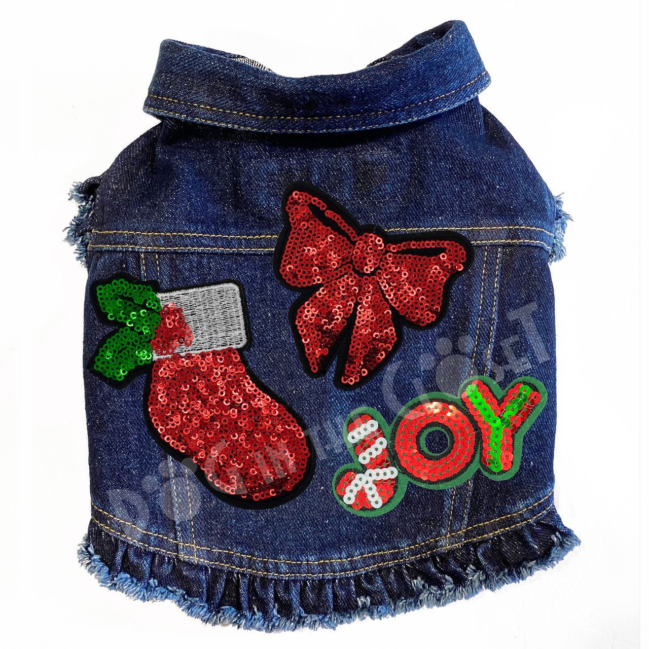 Sparkling Christmas Denim Ruffle Dog Jacket - Festive Holiday Pet Apparel for Small to Medium Dogs - Perfect for Parties & Photo Shoots