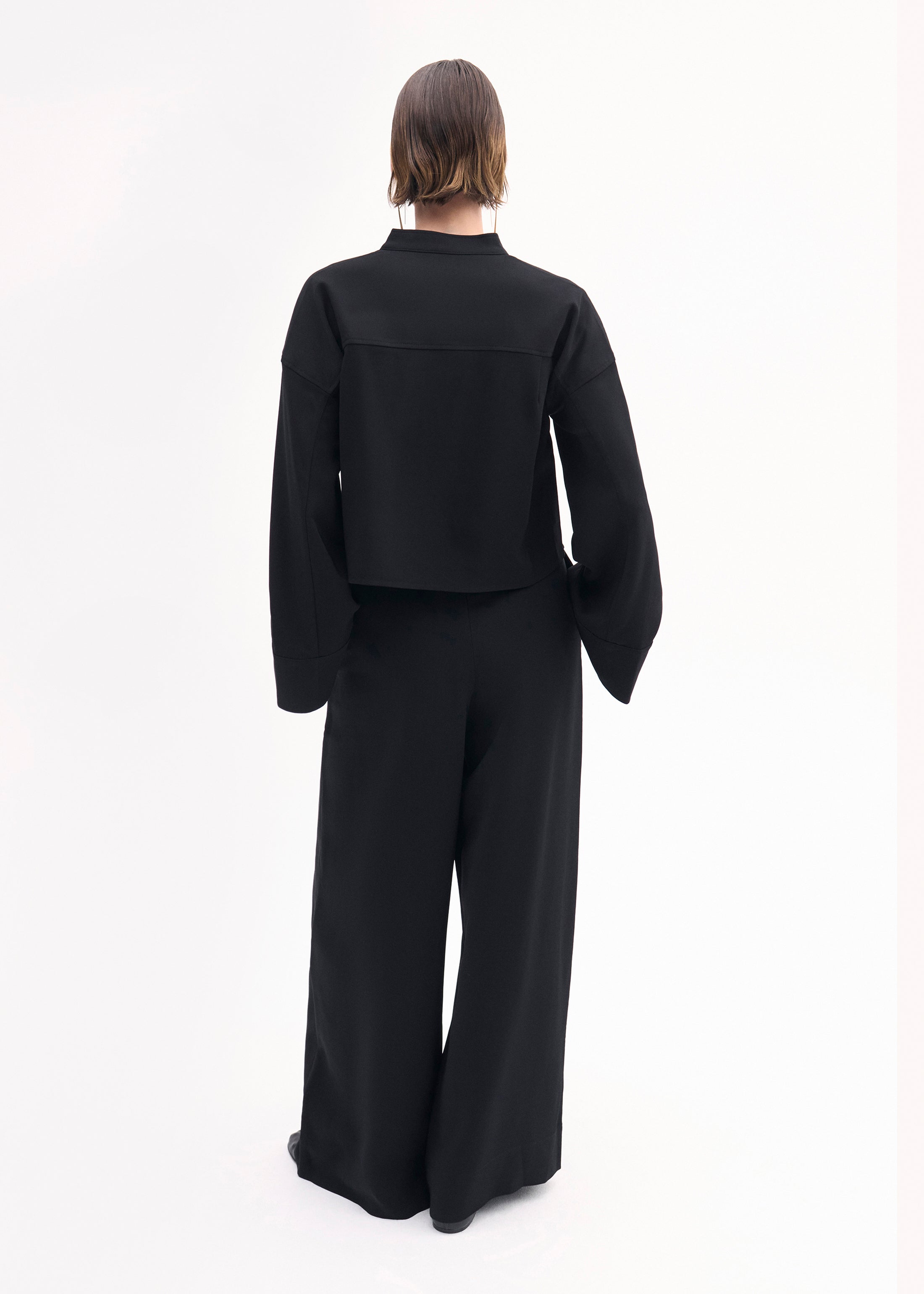 Bell Sleeve Blouse in Black Crepe Fabric - Elegant Women's Top for Office, Party & Special Occasions