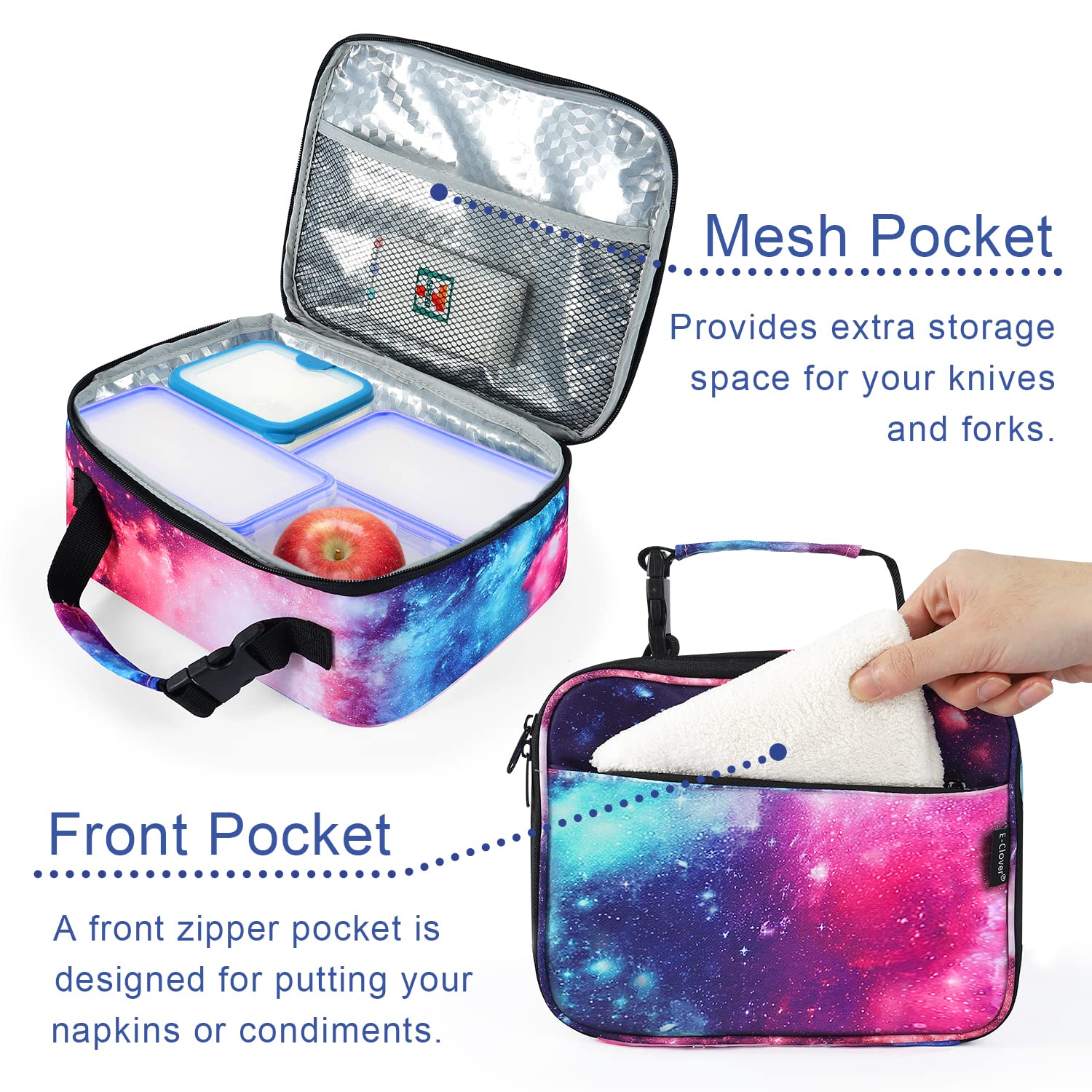 **E-Clover Galaxy Backpack for Girls & Kids - School Backpack with Lunch Box Set, Space Themed Purple Backpack for Elementary & Kindergarten - Perfect for School, Travel & Daily Use**