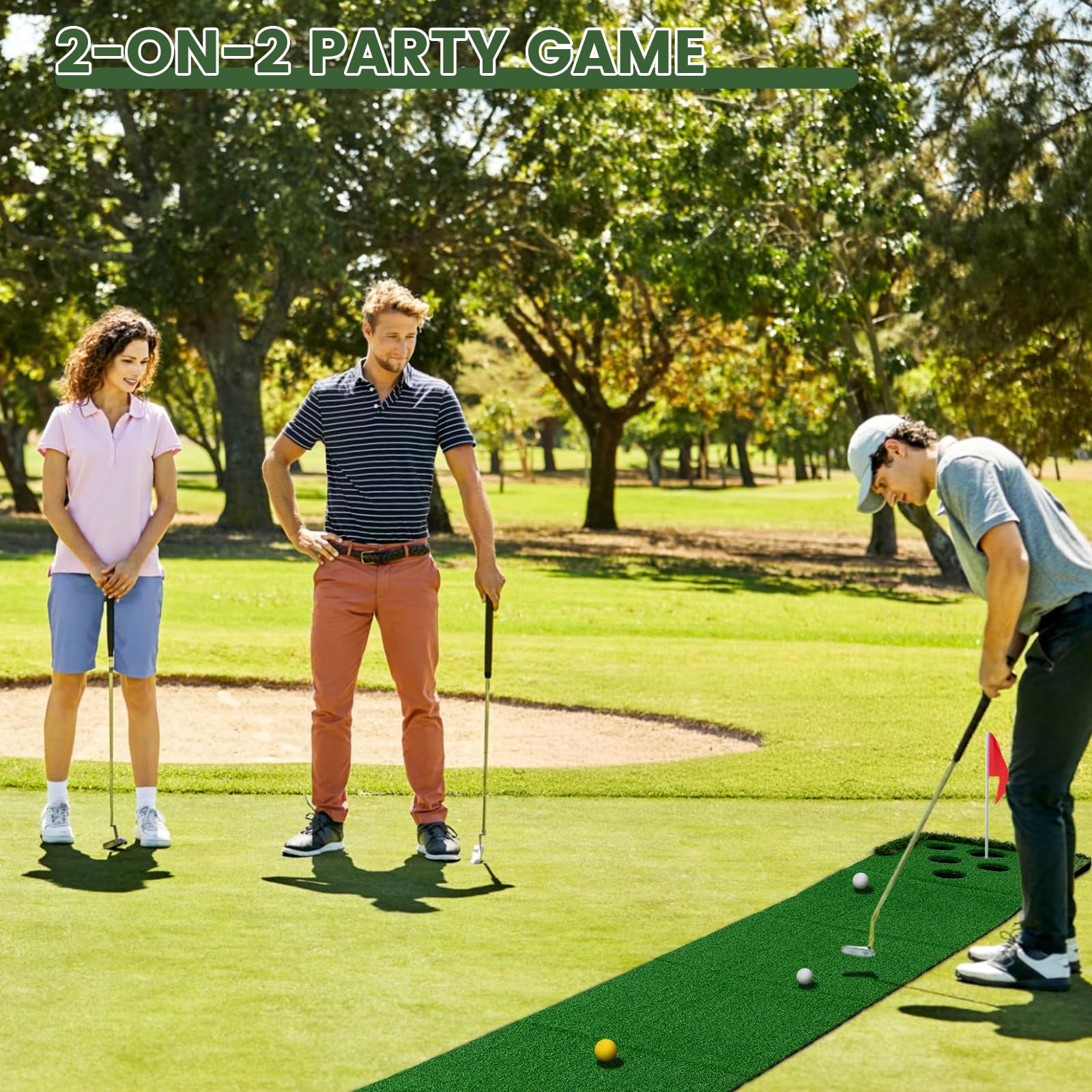 Premium Golf Pong Putting Green Set - Indoor & Outdoor Golf Game with 2 Putters, 2 Golf Balls, 2 Cups & Flags - Perfect Backyard Party, Practice Mat for Adults, Fathers & Golf Enthusiasts - Great for Family Gatherings, Birthday Parties & Golf Training