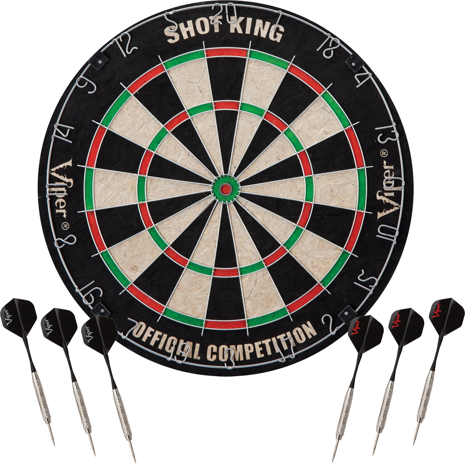 Viper Stadium Cabinet & Shot King Sisal/Bristle Dartboard Set - Ready-to-Play Bundle with 2 Steel-Tip Darts, Throw Line & Dry Erase Scoreboard - Walnut Finish - Perfect for Game Rooms, Bars & Home Entertainment