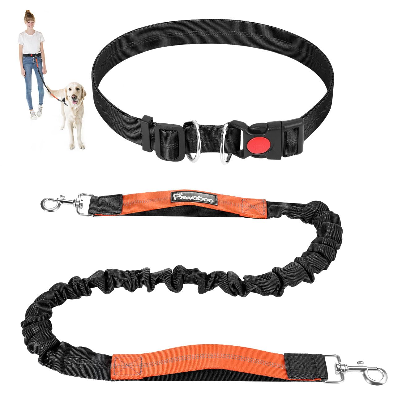 **Pawaboo Hands-Free Dog Leash with Adjustable Waist Belt – Reflective Bungee Leash for Walking, Hiking & Running – Dual Handle Design for Small & Large Dogs – Perfect for Outdoor Adventures**