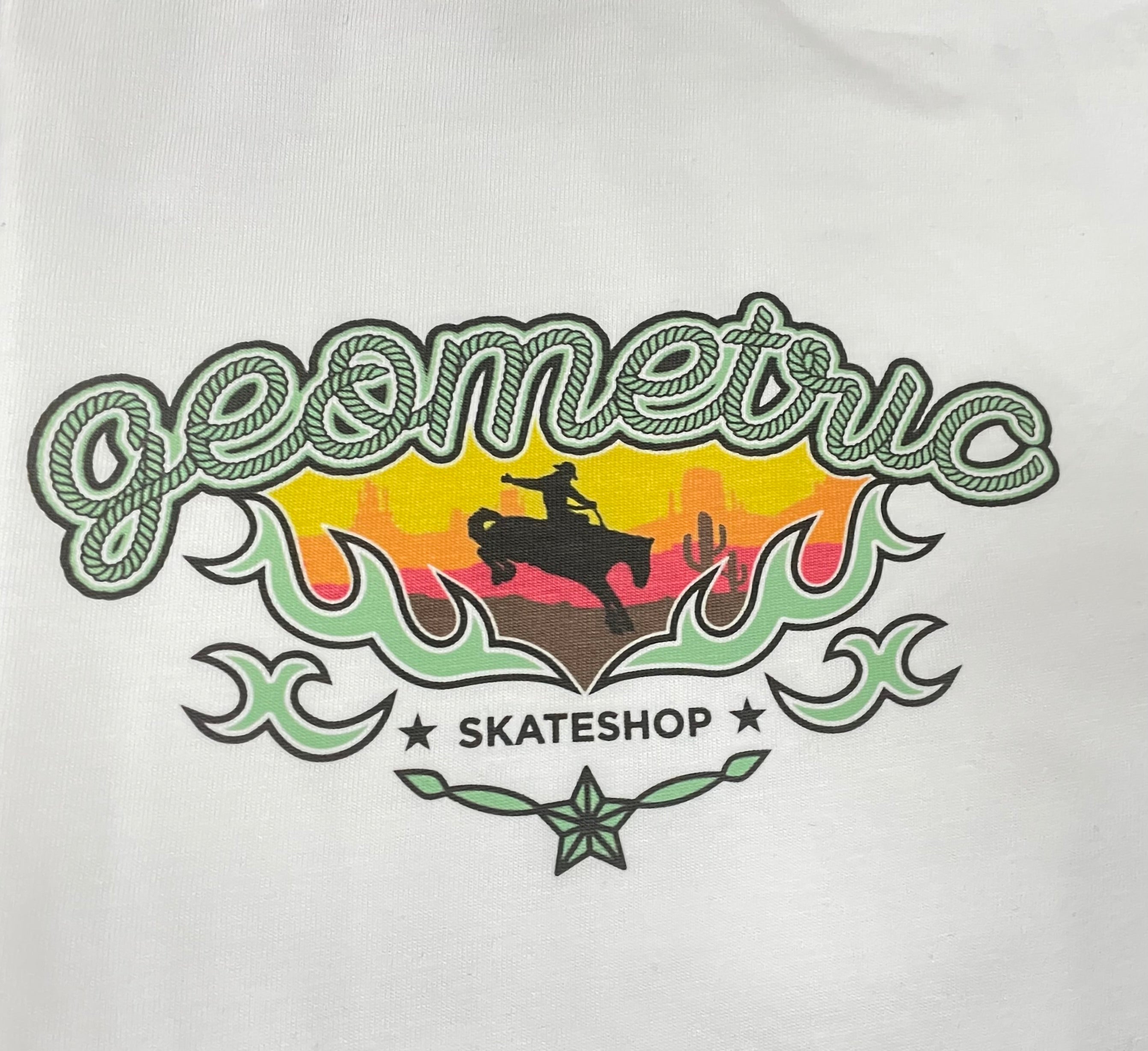 Geometric Cowboy Graphic T-Shirt for Men - Trendy Western Style Tee in White - Perfect for Casual Wear, Rodeo Events & Country Music Festivals