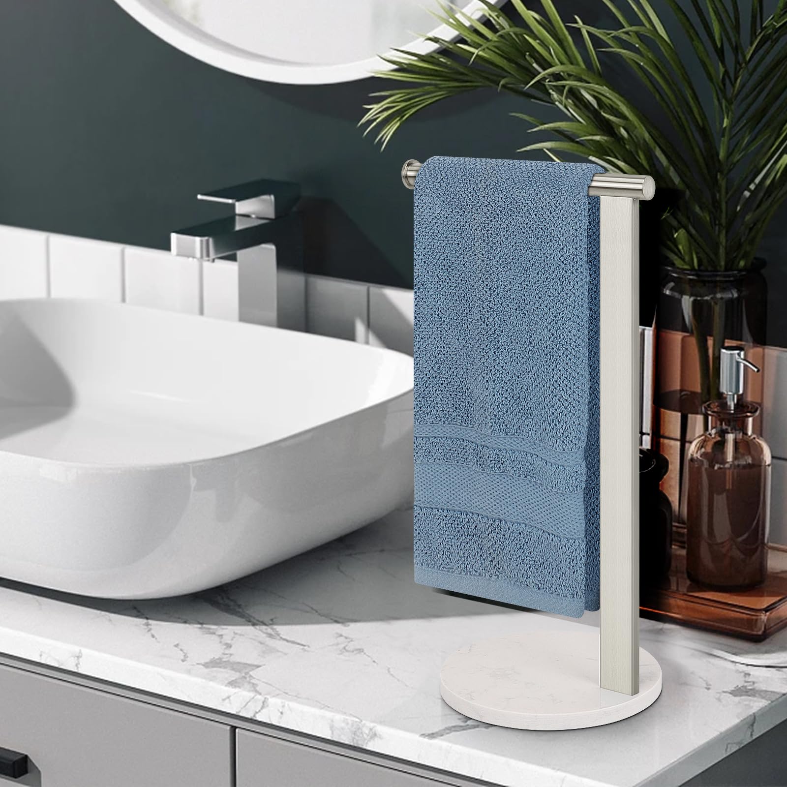 Premium SUS304 Stainless Steel L-Shaped Hand Towel Holder - Brushed Nickel Bathroom Towel Rack with Thickened Base for Countertop Vanity - Perfect for Modern Bathrooms, Kitchens & Spa Areas
