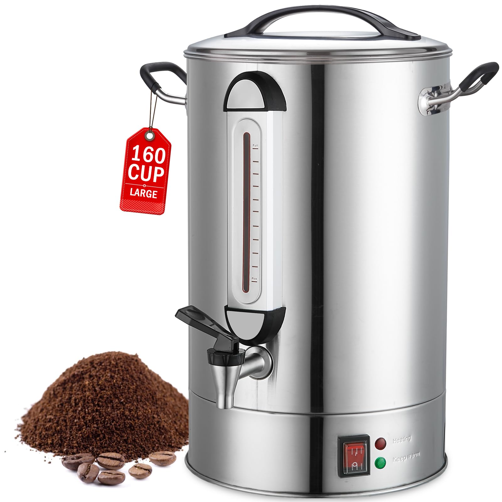 Commercial Grade 24L (160 Cup) Stainless Steel Coffee Urn - Fast Brewing Hot Water Dispenser for Large Events, Catering, Meetings, Churches & Schools - Durable Stainless Steel Construction for Office Breakrooms, Weddings, Banquets and Cafeterias