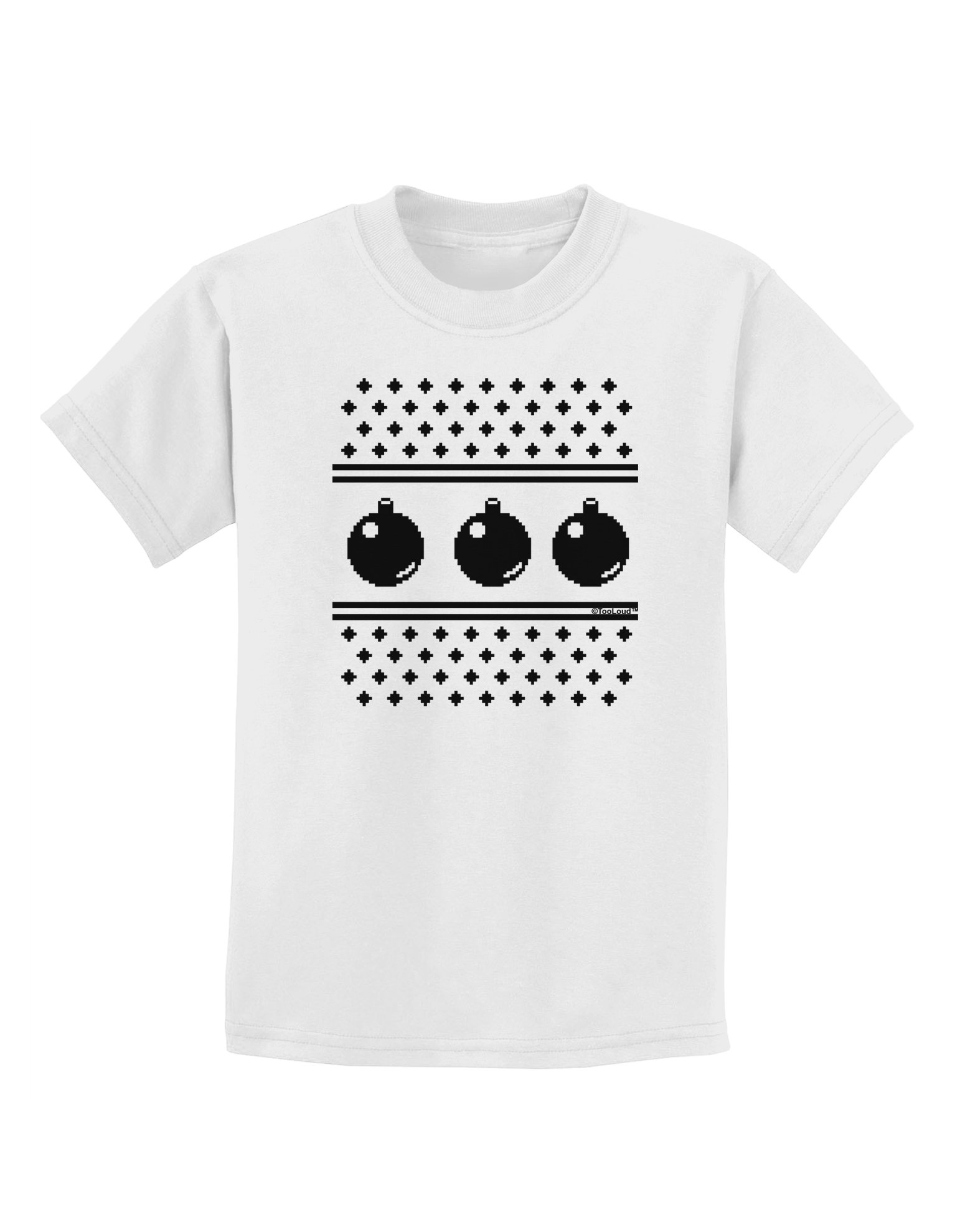TooLoud Ugly Christmas Sweater Ornaments Black and White Kids T-Shirt - Fun Holiday Party Outfit for Children