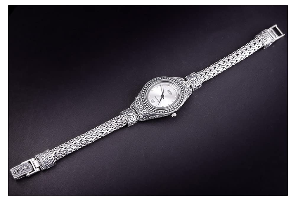 CHXISHOP Women's Vintage Gothic Bracelet Watch - 925 Sterling Silver Cuff Watch with Exquisite Craftsmanship | Perfect for Formal Events, Date Nights & Gothic Fashion Accessories