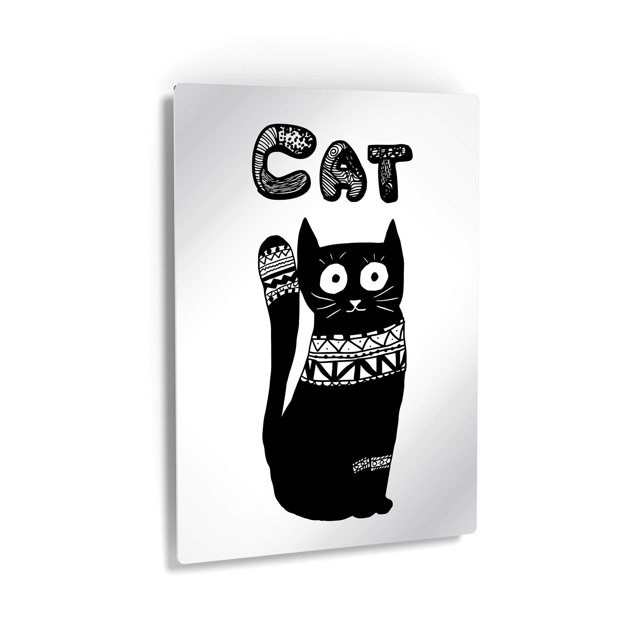 Scandinavian Cat Wall Art - White Background Metal Print for Kids Room, Nursery & Baby Room Decor | 40x30 Inches | Made in USA | Perfect for Playrooms, Bedrooms & Modern Home Interiors
