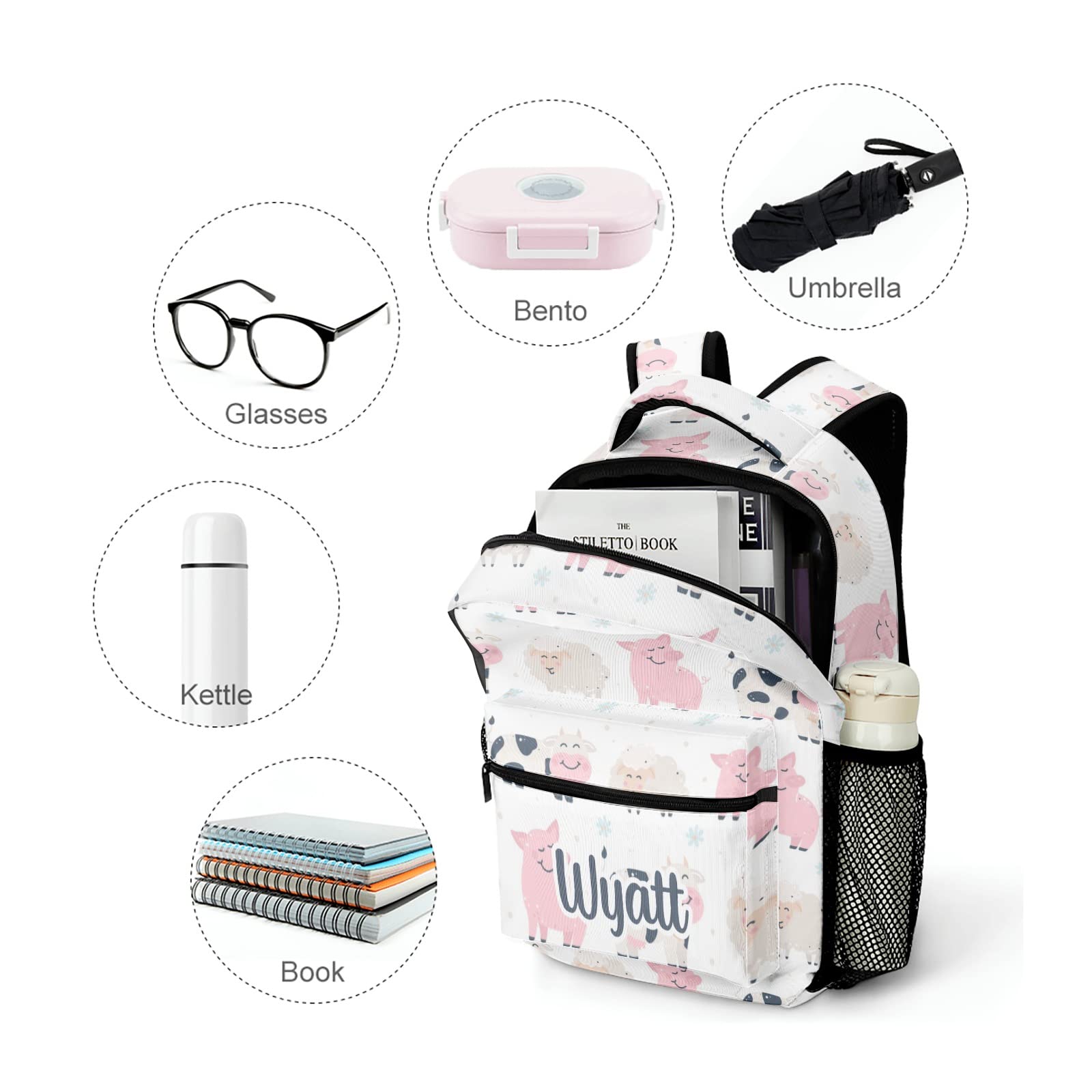 Personalized Kids Backpack for School & Travel - Pig Cow Sheep Design