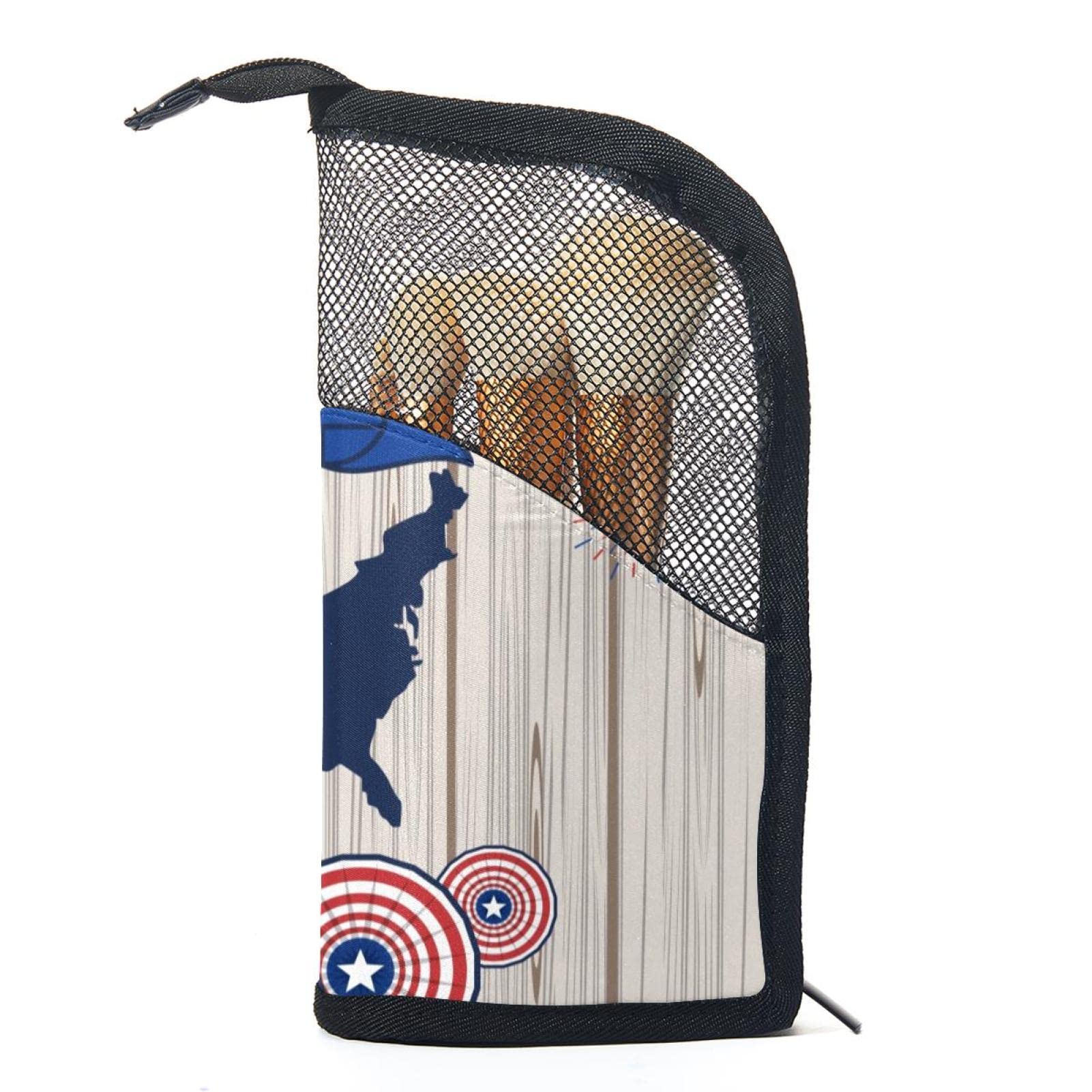 12-Piece Makeup Brush Organizer Bag with Wooden American Map Design - Portable Cosmetic Brush Holder Case for Travel, Home & Professional Use