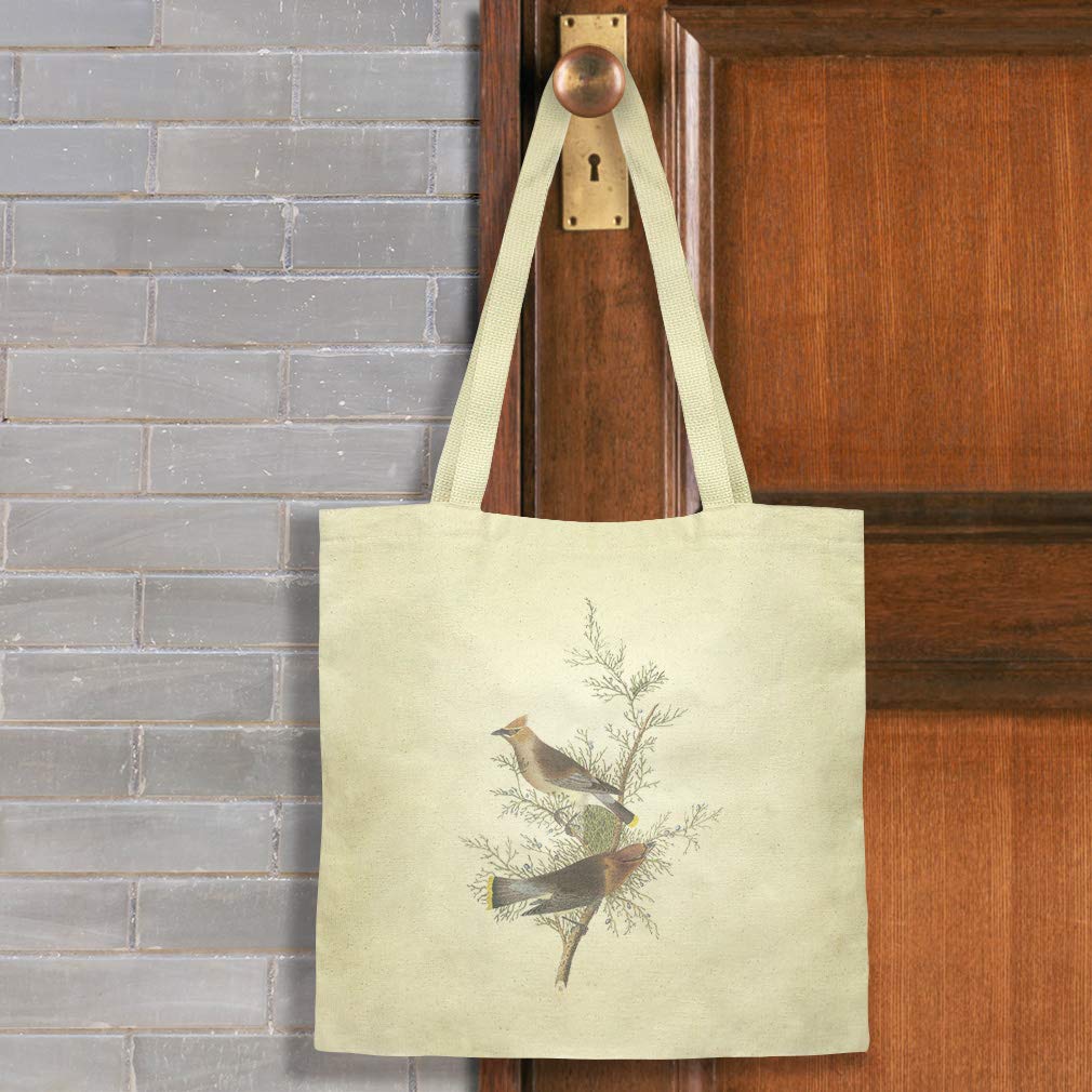 Custom Canvas Tote Bag - Cedar Waxwing Bird Design by James Audubon | Reusable Eco-Friendly Shopping & Beach Bag for Women | Perfect for Groceries, Picnics & Daily Use