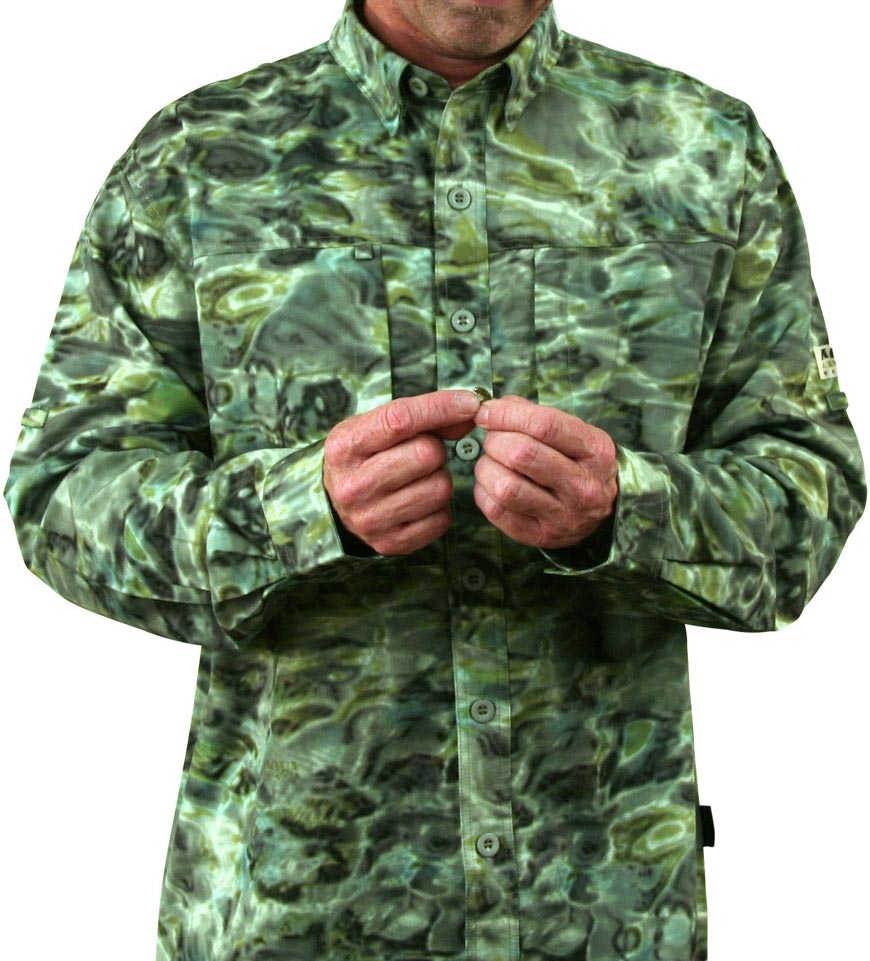 Men's UPF 50+ Sun Protection Fishing Shirt - Breathable Vented Flats Shirt with Quick Dry & UV Protection - Perfect for Saltwater Fly Fishing, Kayaking, and Outdoor Adventures (Aqua Design)