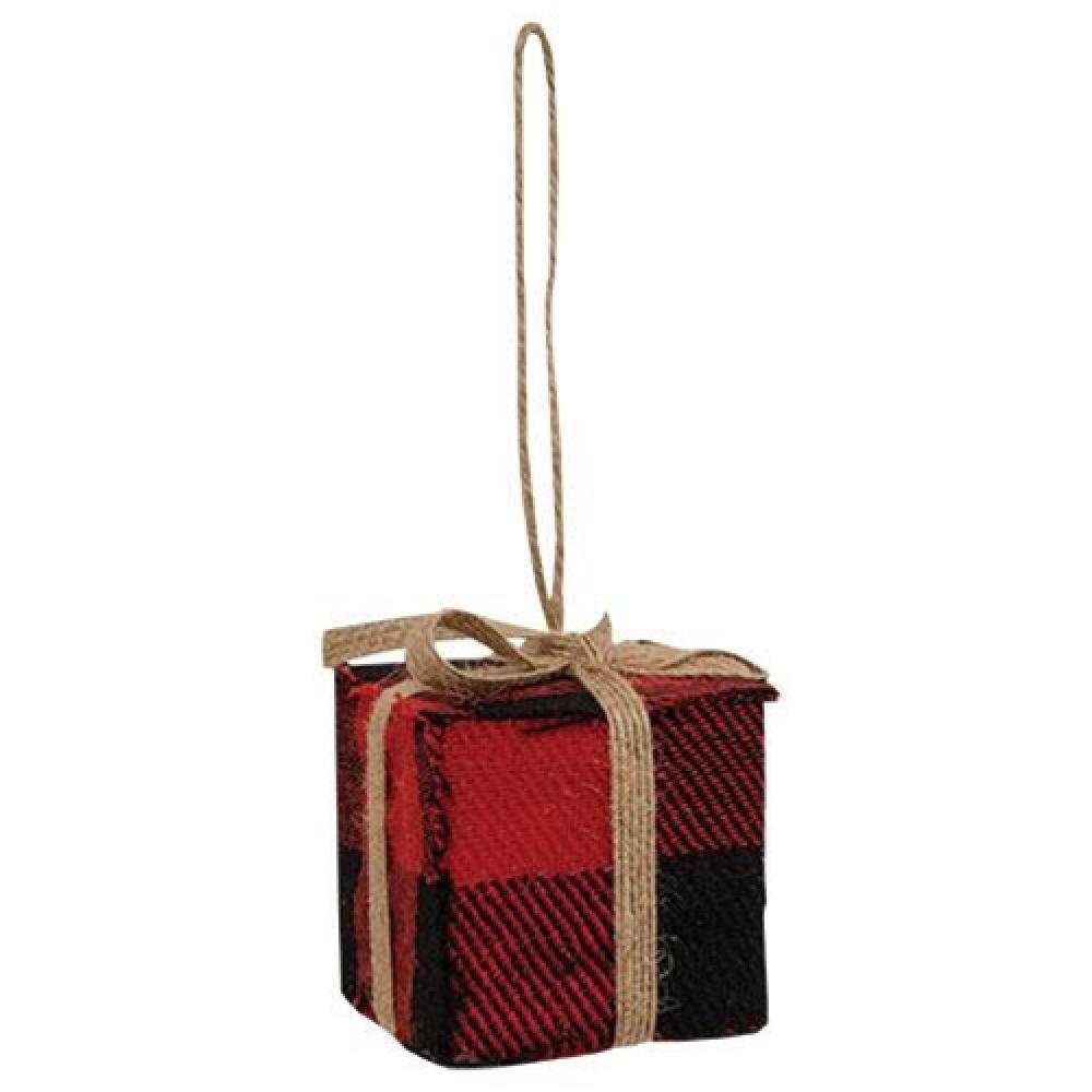 Red & Black Buffalo Plaid Christmas Gift Box Ornament - Small Holiday Decor for Tree, Wreath, Stocking or Festive Home Decoration