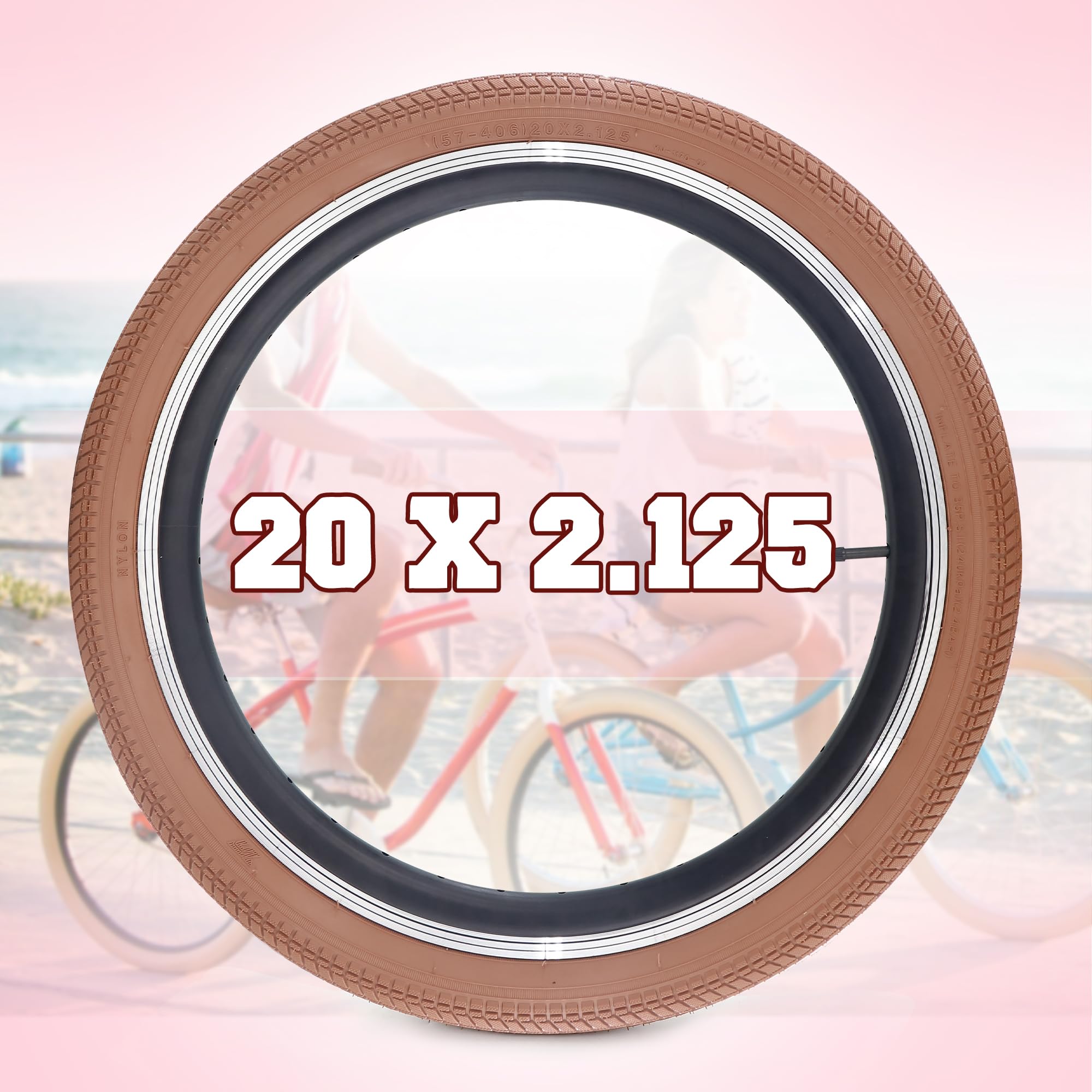 BALINGE 20 Inch Bike Tires (2 Pack) - 20 x 2.125 BMX Folding Replacement Tires for Kids Bikes - Durable Brown Rubber Tires for BMX, Cruiser & Commuter Bicycles - Perfect for Street Riding, Park Trails & Daily Commutes