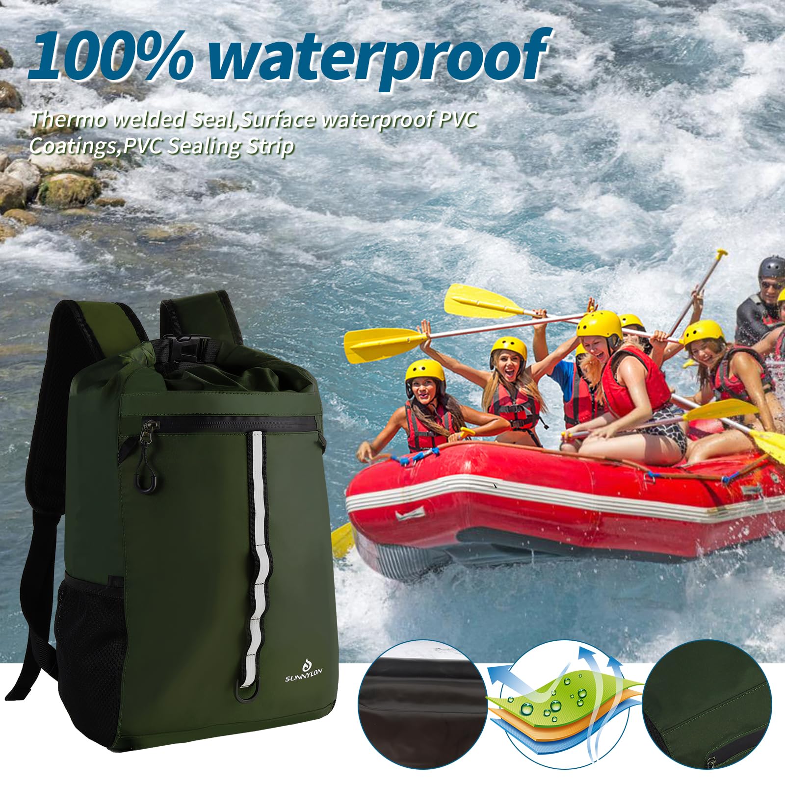 **20L Waterproof Dry Bag Backpack for Kayaking, Beach, Rafting & Camping – Lightweight, Durable with Waist Pouch & Phone Case – Ideal for Outdoor Adventures (Green)**