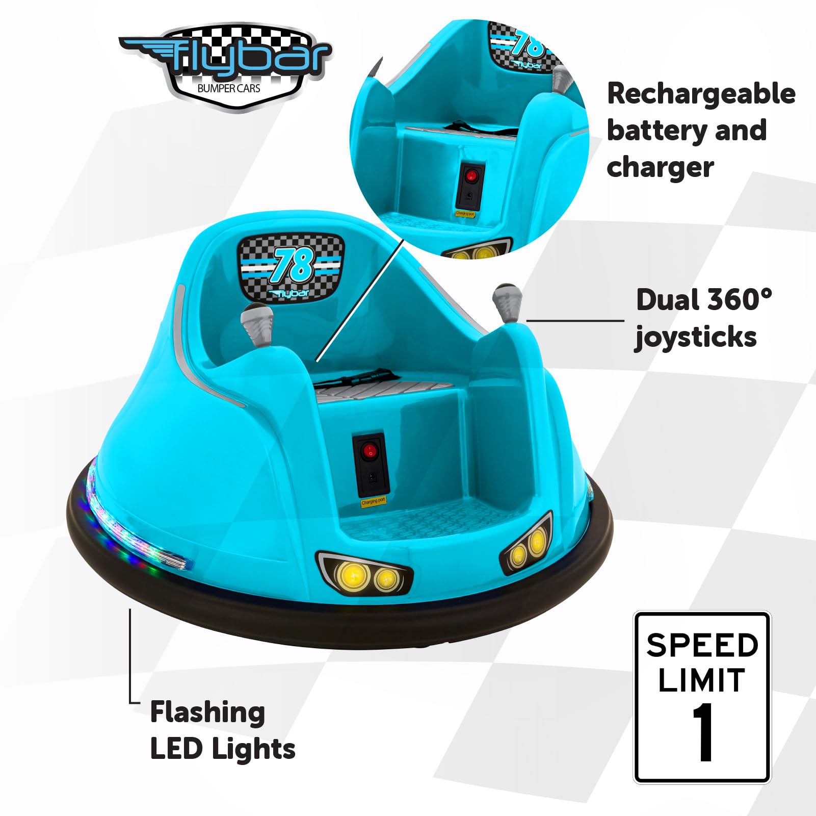 Flybar FunPark 6V Electric Bumper Car for Toddlers & Kids (1.5-4 Years) - 360° Spin, LED Lights, 66 lbs Capacity - Perfect for Indoor Playrooms, Birthday Parties & Backyard Fun (No Remote Control)