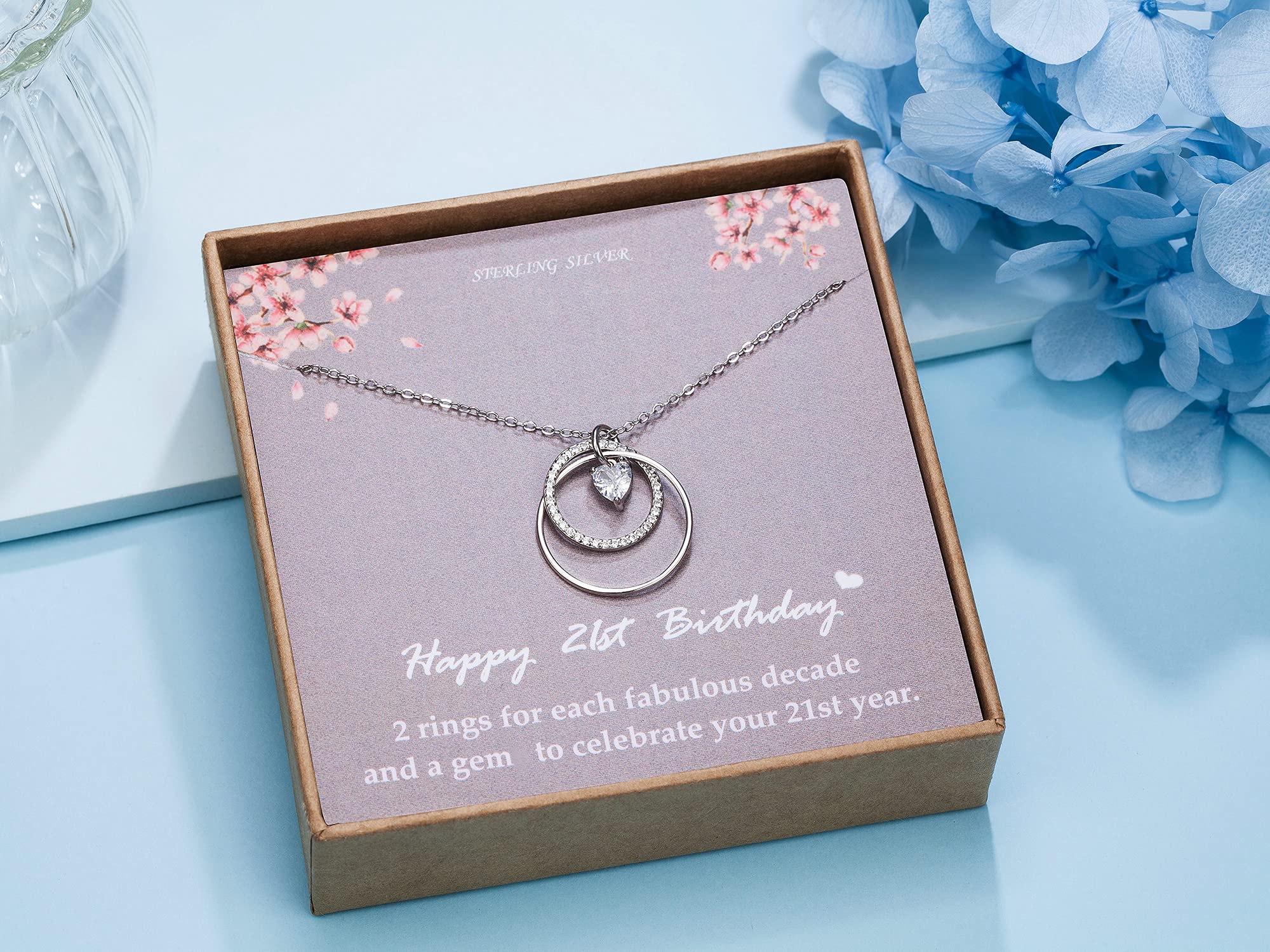 NOURISHLOV 21st Birthday Gifts for Women - Sterling Silver Double Circle CZ Necklace for Her | Elegant Jewelry Gift for Daughter, Best Friend or Girlfriend | Perfect for Anniversary, Graduation & Special Occasions