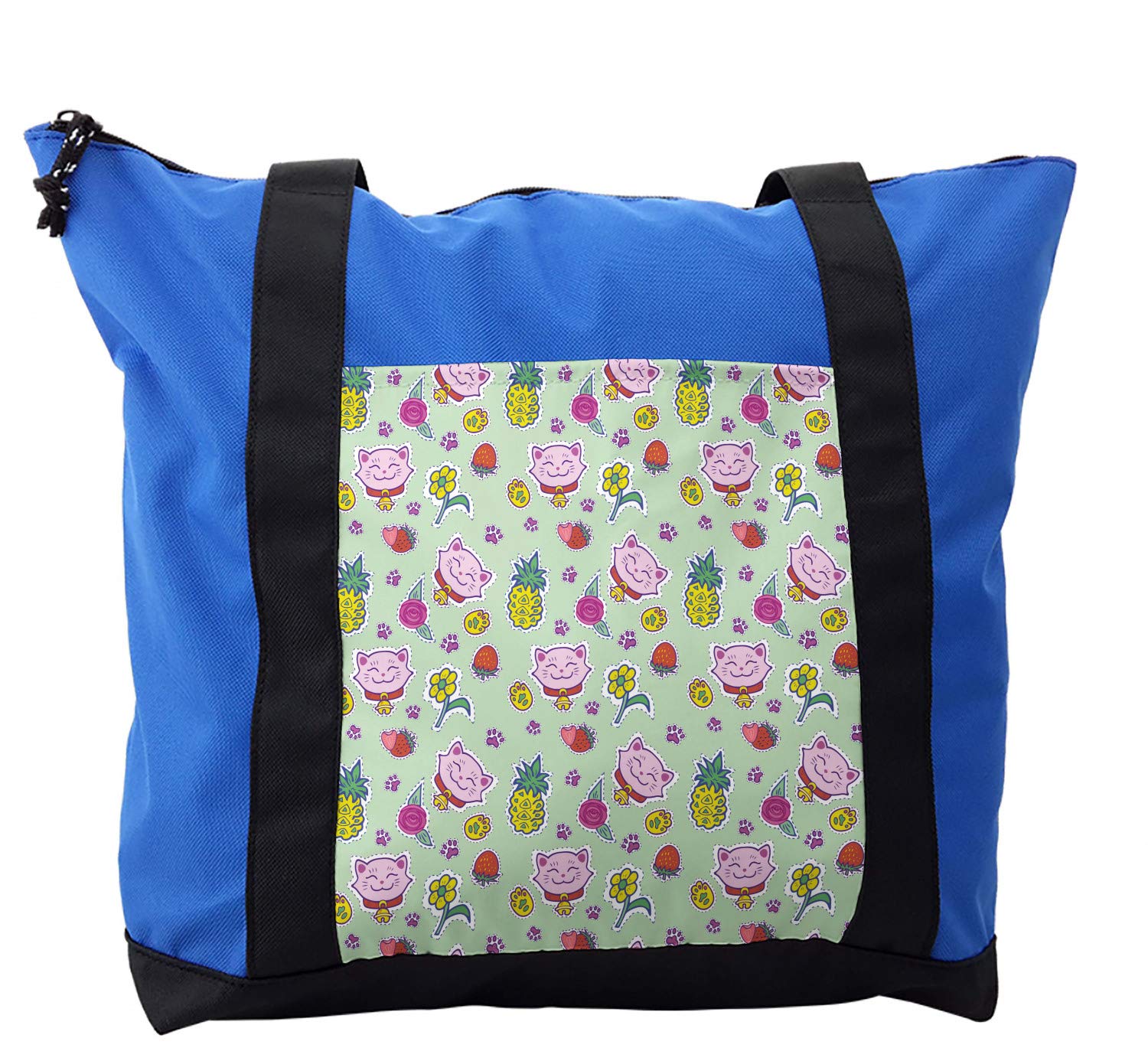 Ambesonne Cat Shoulder Bag - Cute Smiling Maneki Neko Print, Durable Zipper Closure, Lightweight Crossbody Purse for Women - Perfect for Shopping, Travel & Everyday Use