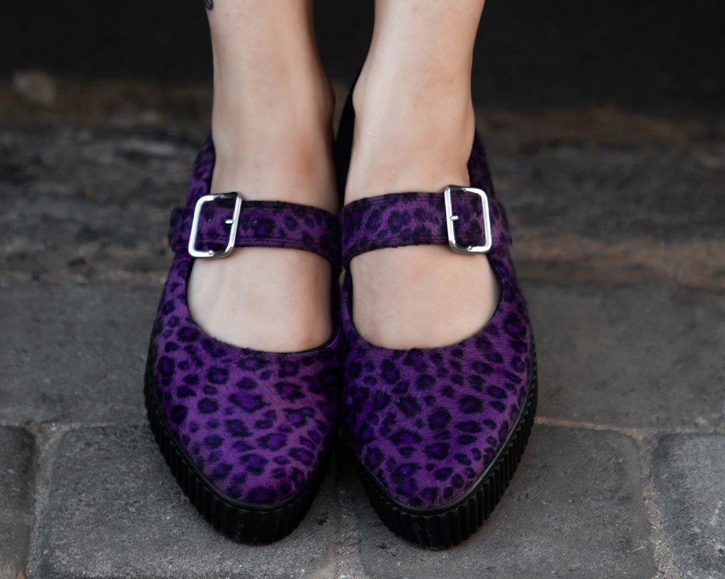 Purple Leopard Print Pointed Toe EZC Mary Jane Flats - Comfortable Women's Dress Shoes for Work, Office & Special Occasions