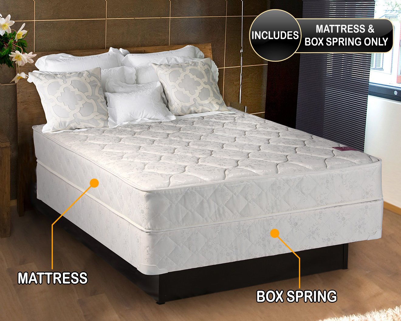 Dream Solutions USA Legacy One-Sided Orthopedic Mattress & Low Profile Box Spring Set with Mattress Cover Protector - Full Size 54