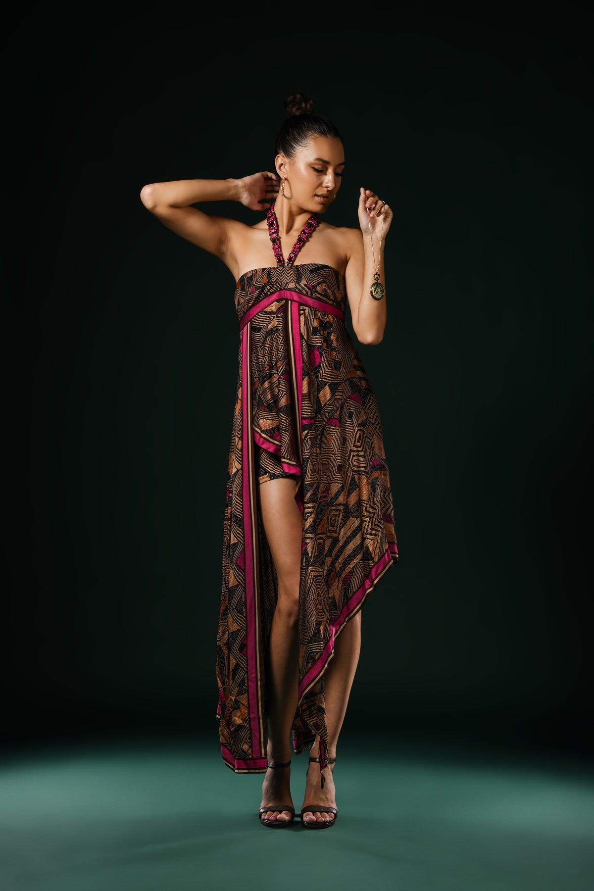 Stylish Geometric Fuchsia Asymmetrical Dress for Women - Trendy Party & Evening Wear