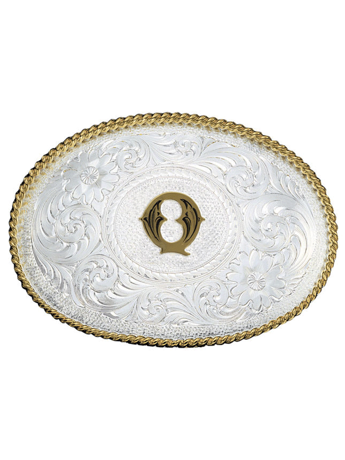 Montana Silversmiths 700 Initial Silver Engraved Gold Trim Western Belt Buckle for Men & Women - Perfect for Cowboy Boots, Jeans & Western Outfits