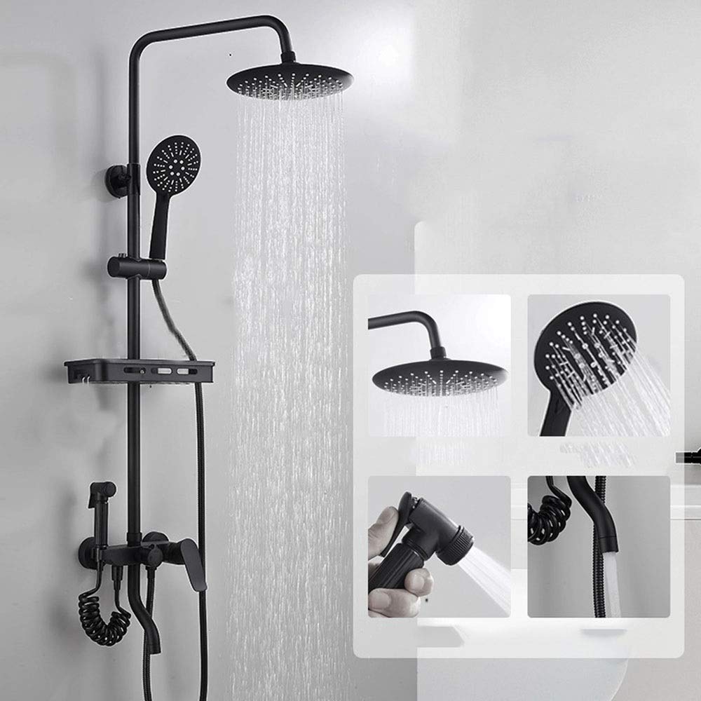 Premium All Copper Black Bathroom Shower Set - Multifunction Mixer Lift with 4-Speed Booster Nozzle & Fixed Showerhead | Modern Bathroom Upgrade for Spa-Like Experience at Home