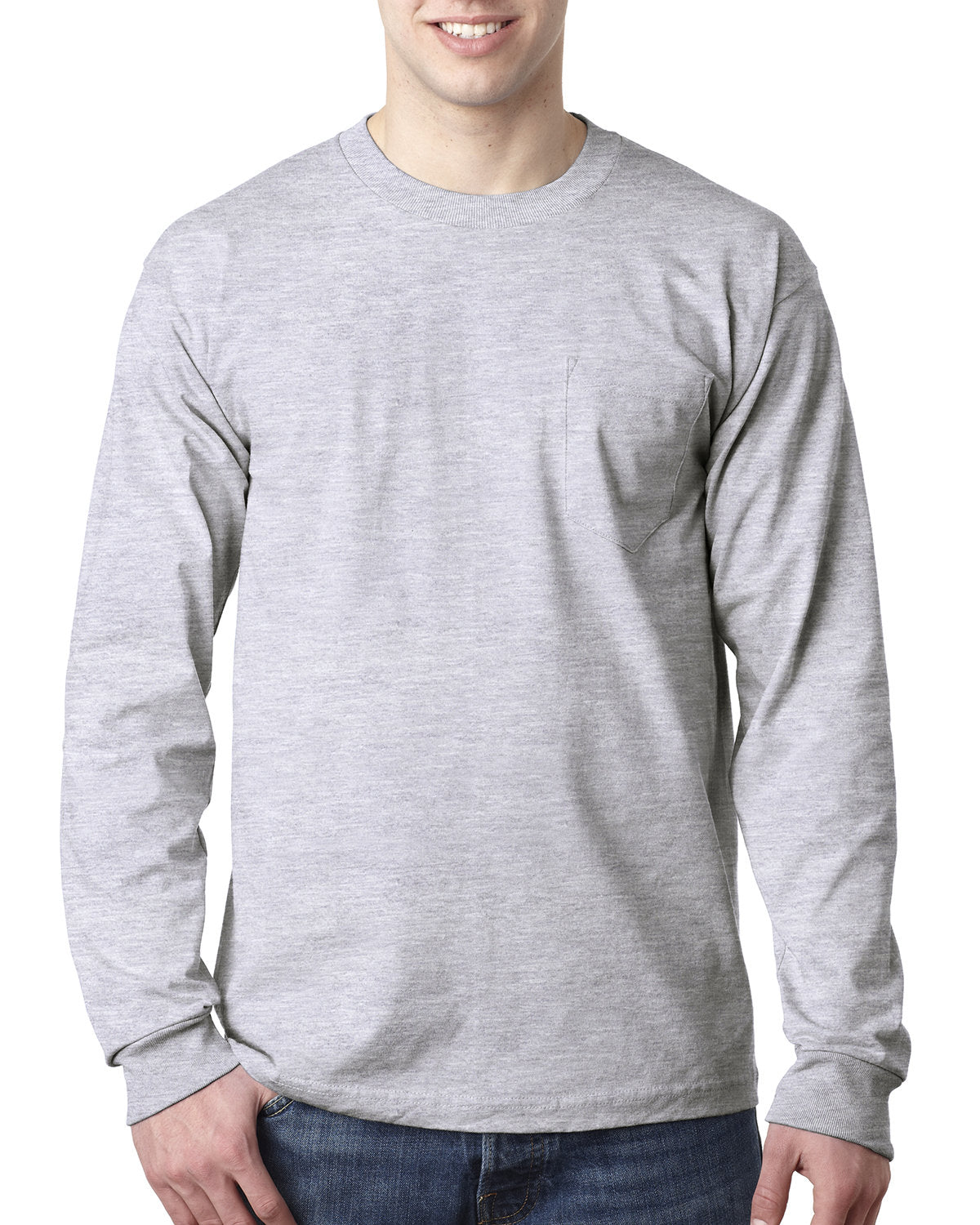 Bayside BA8100 Men's 6.1 oz 100% Cotton Long Sleeve Pocket T-Shirt - Comfortable Work Shirt for Casual Wear & Outdoor Activities