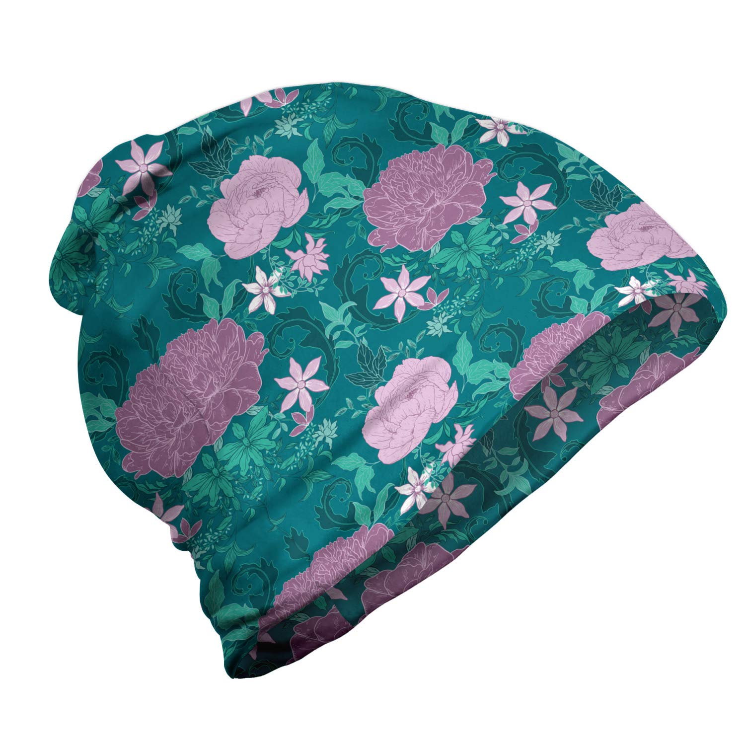 Ambesonne Unisex Winter Beanie Hat - Rose Family Pointy Petals Design for Men & Women | Soft Knit Fleece Lined Warm Hat for Hiking, Camping, Skiing & Outdoor Activities