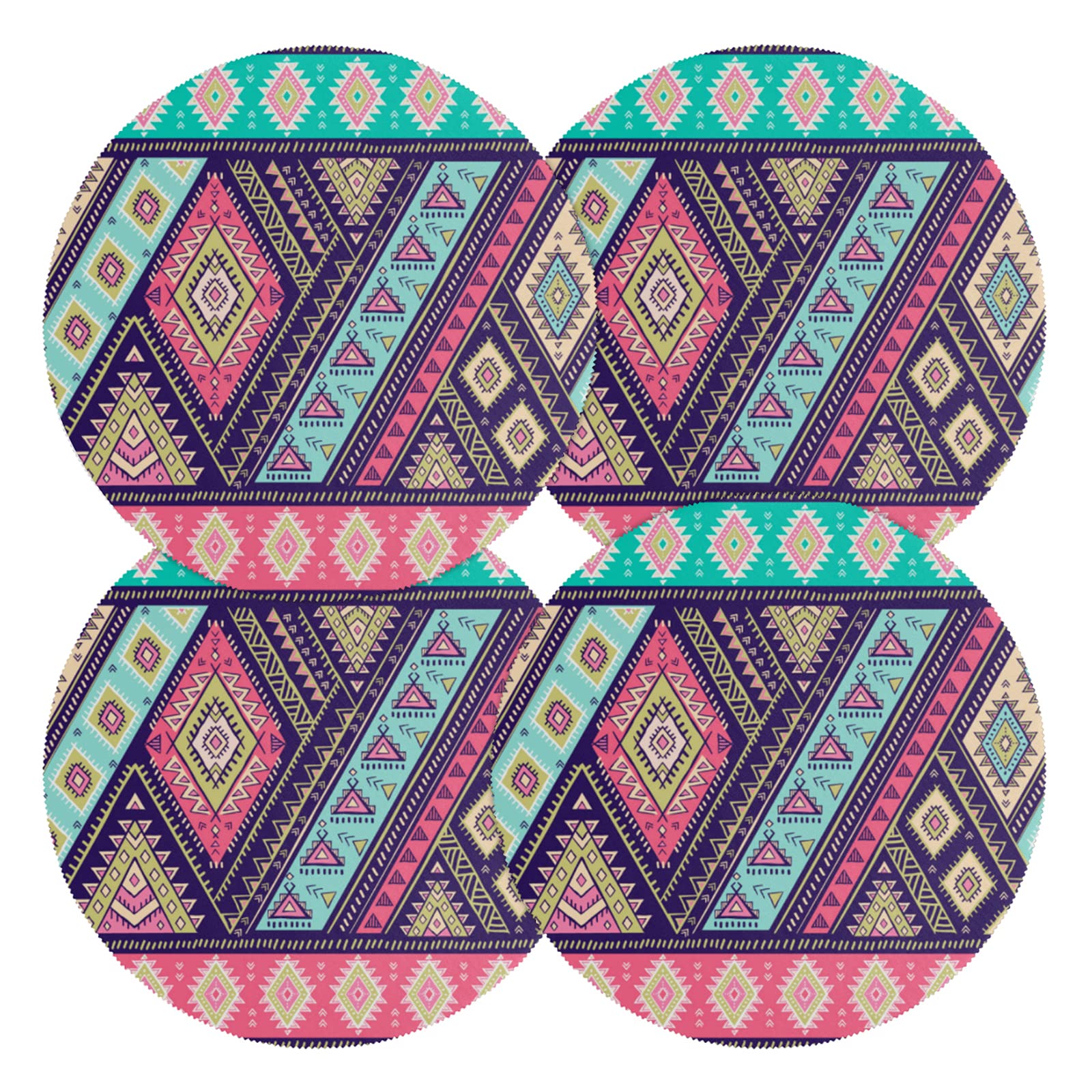 Aztec Striped Placemats Set of 4 - 15.4 Inch Round Heat Resistant Washable Polyester Table Mats for Dining Table & Kitchen Decor | Perfect for Everyday Meals, Dinner Parties & Home Styling