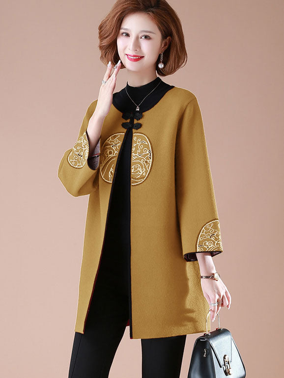 Vintage Embroidered Women's Knit Cardigan Coat - Elegant Lace Trim Open Front Sweater for Mothers & Ladies (Perfect for Fall Outfits, Casual Wear & Coffee Dates)