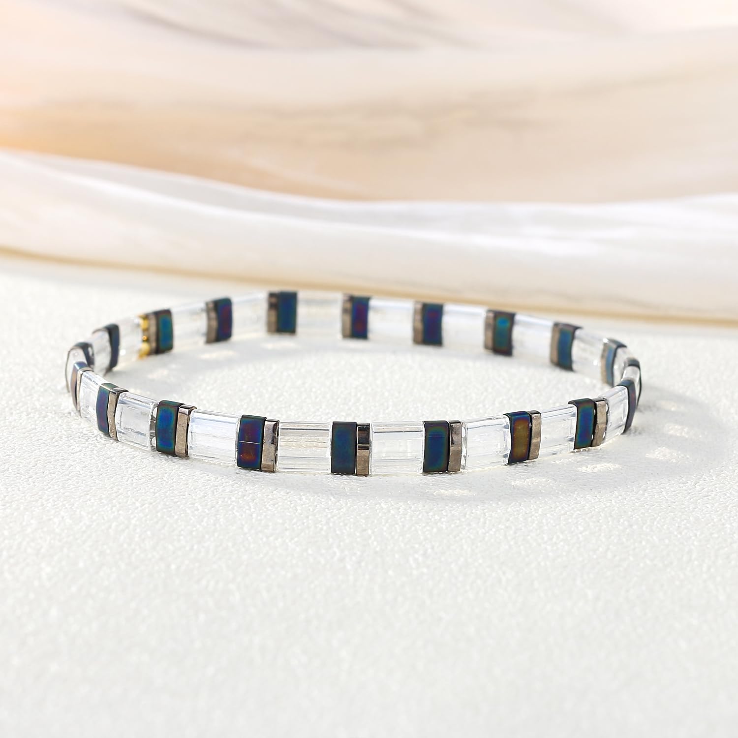 KELITCH Women's Flexible Stretch Bracelets - Handmade Boho Beaded Jewelry with Miyuki Tila Beads for Everyday Wear, Gift Giving & Festival Accessories (1 Count)